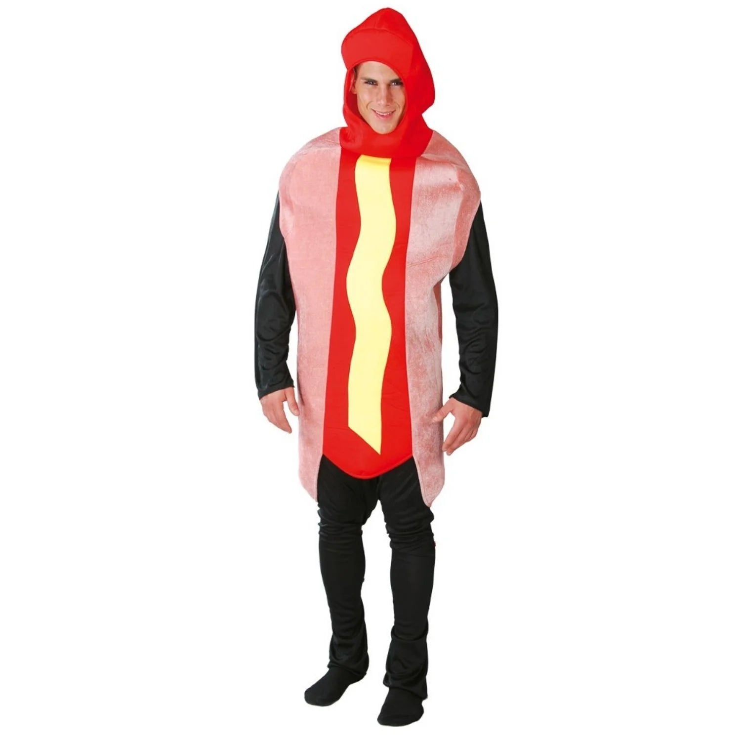 Disfraz salchicha adulto con vestido y capucha para Carnaval