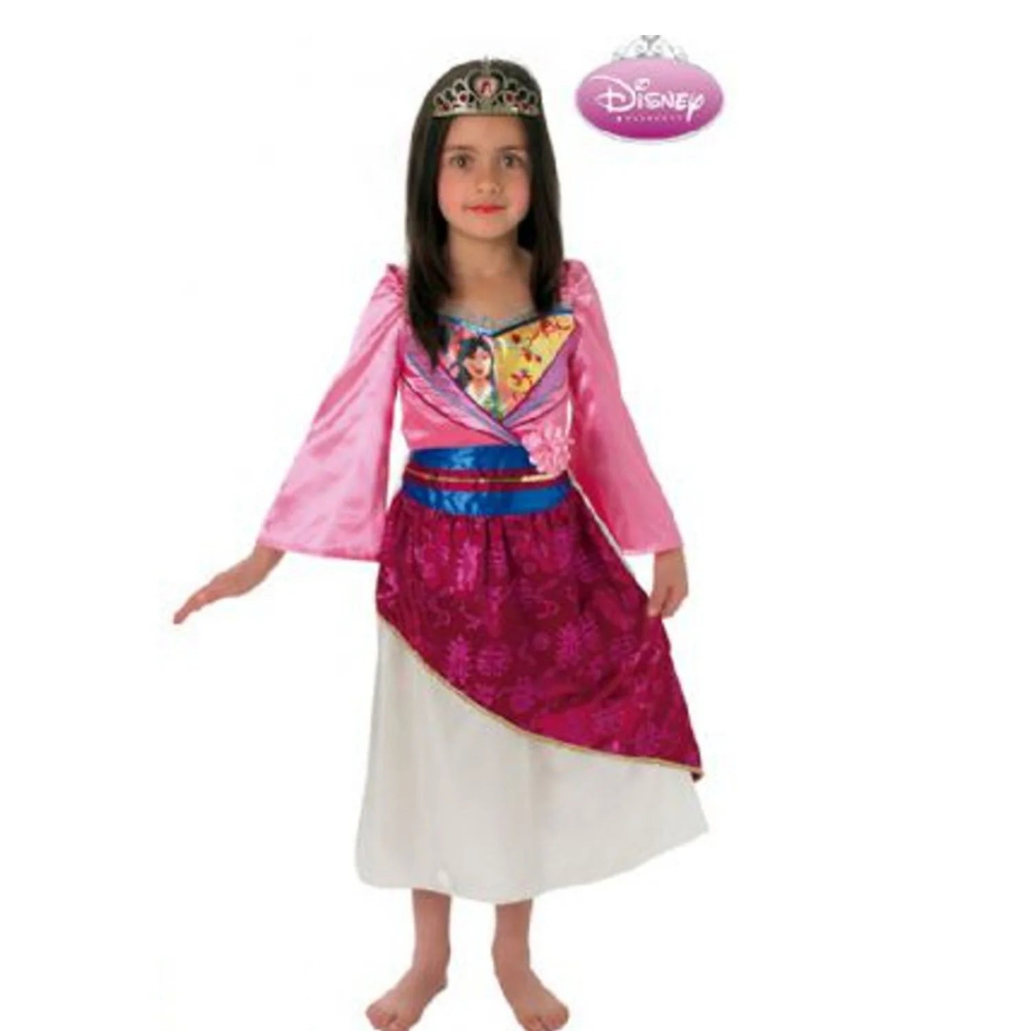Disfraz Shimmer Mulan infantil Disney con vestido rosa y tiara