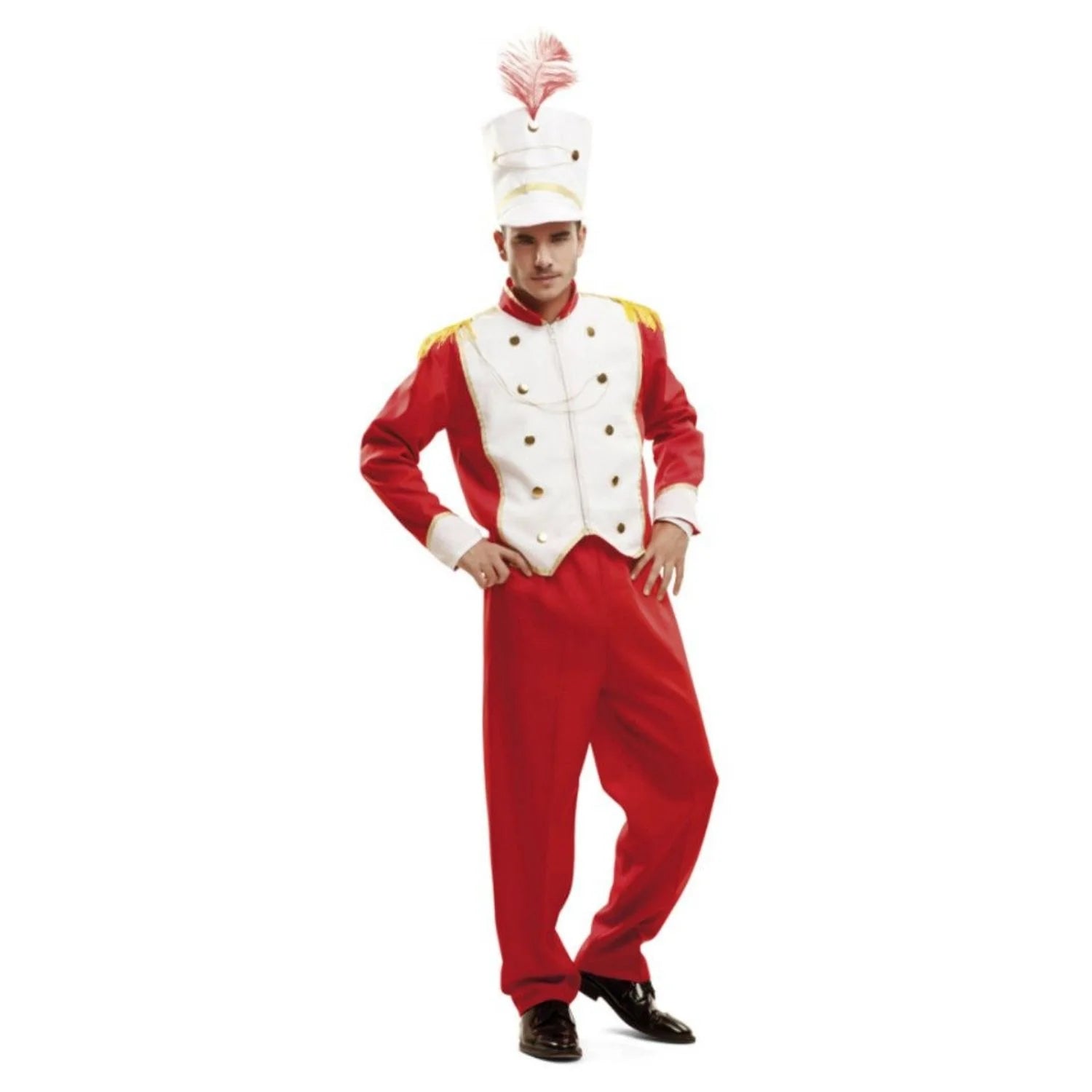 Disfraz de Soldado de Plomo rojo para adulto con sombrero y uniforme navideño