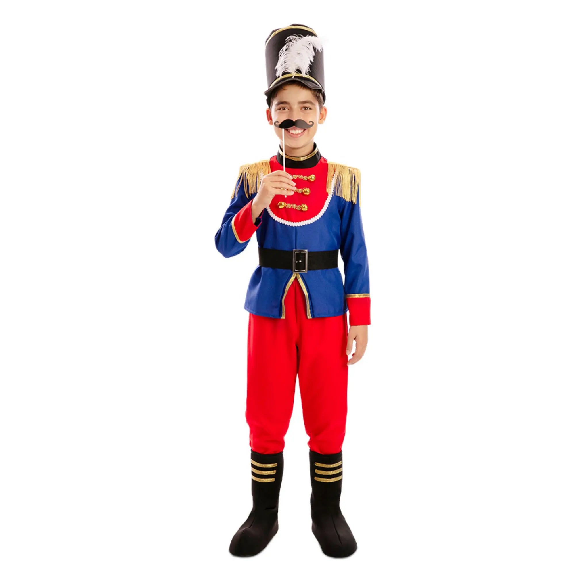 Disfraz de soldadito para niño con chaqueta azul, pantalón rojo y sombrero ideal para Carnaval y fiestas escolares