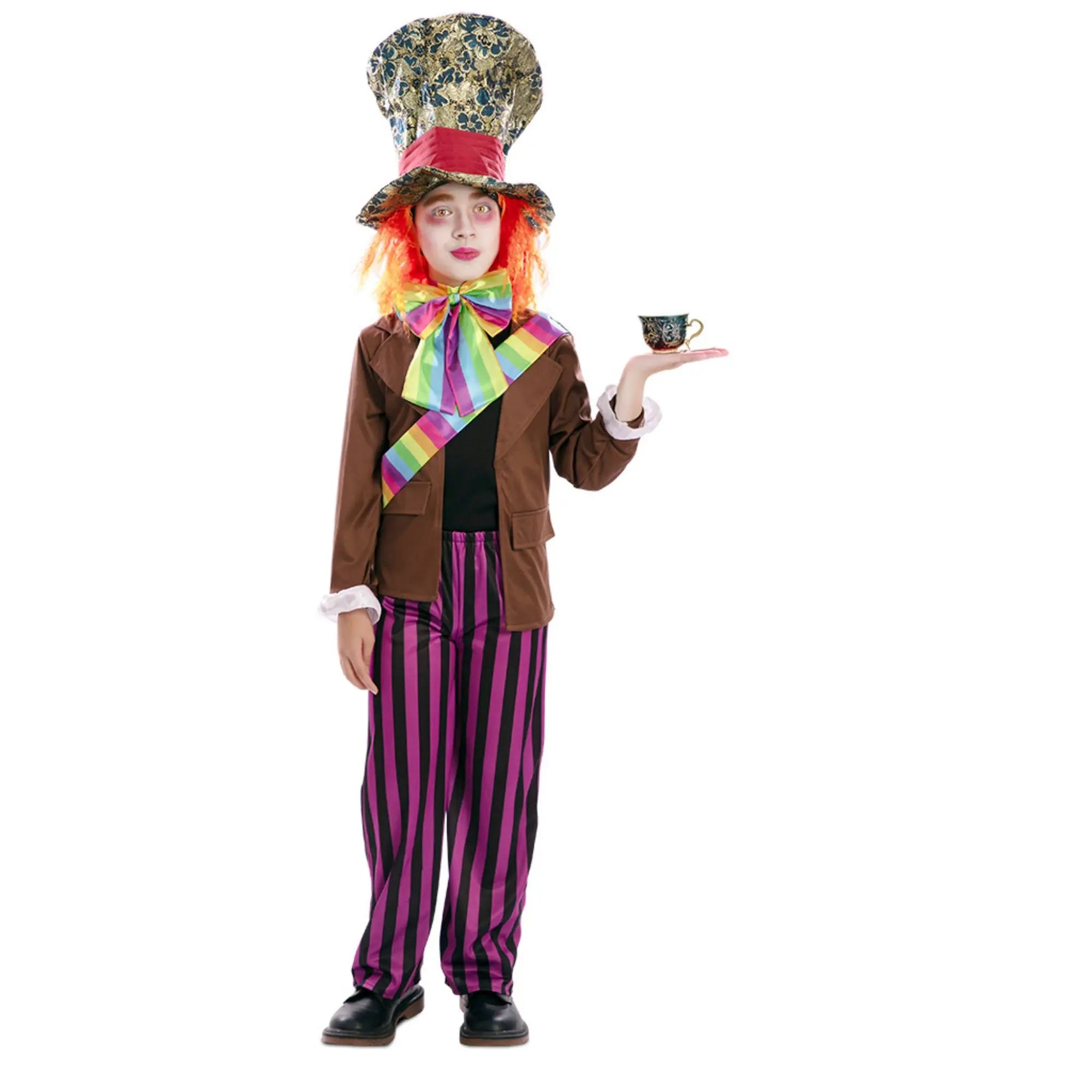 Disfraz de Sombrerero para niño con chaqueta, pantalón y pajarita inspirado en Alicia en el País de las Maravillas para Carnaval