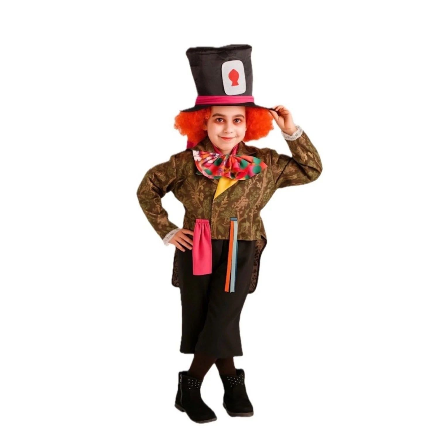 Disfraz de Sombrerero infantil con sombrero alto y chaqueta estampada
