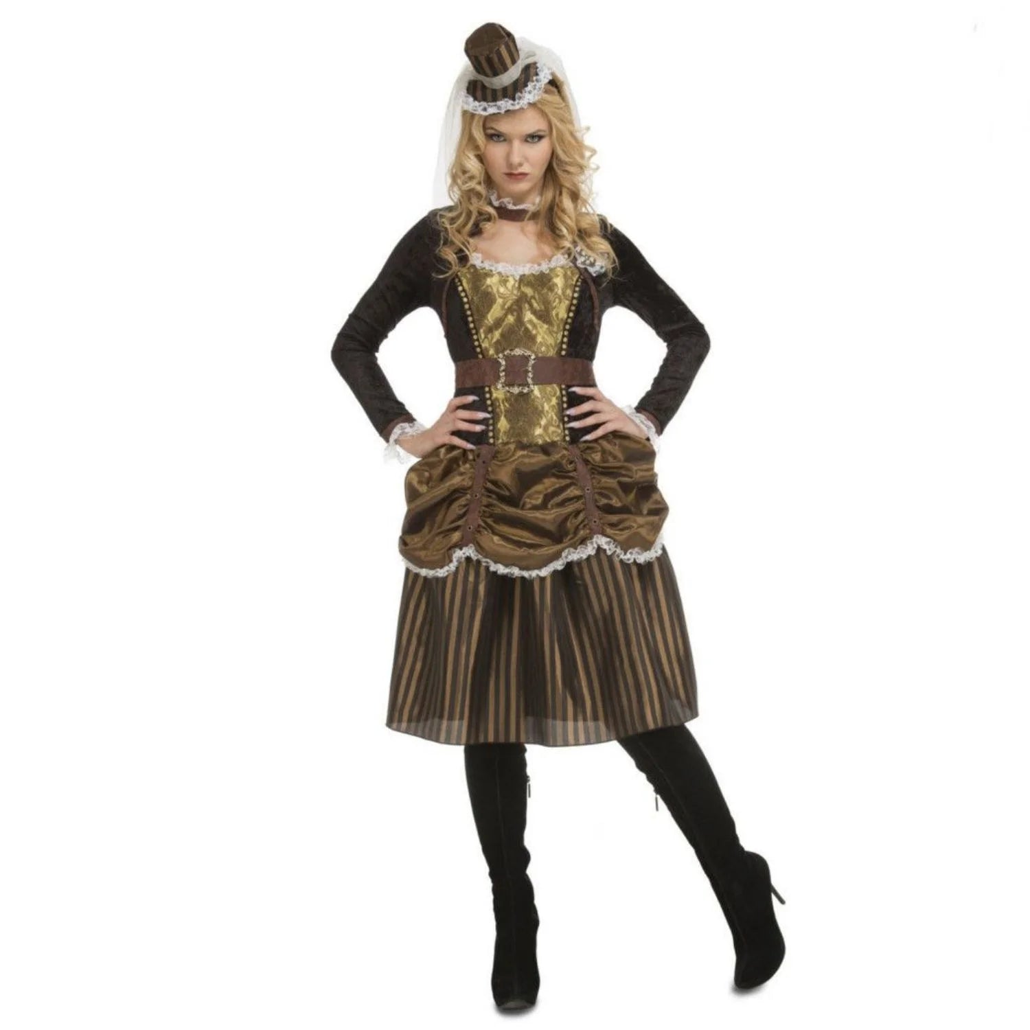 Disfraz Steampunk Lady para mujer con vestido victoriano marrón y negro
