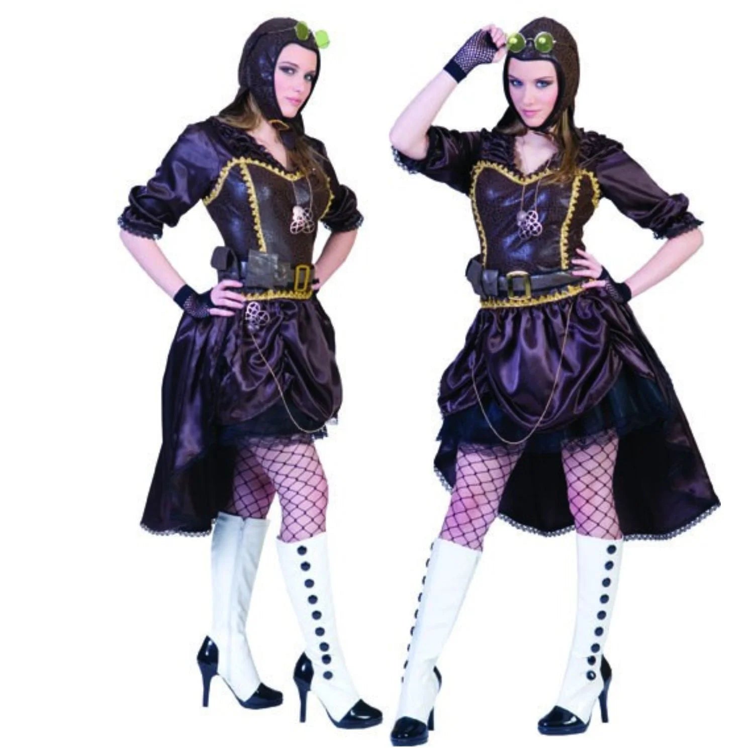 Disfraz Steampunk Lady Victoria adulta con vestido victoriano y gorro steampunk