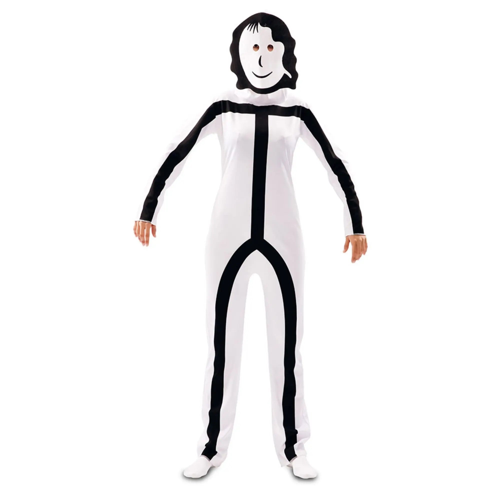 Disfraz stickman adulto con mono estampado y dos máscaras intercambiables ideal para Carnaval y fiestas divertidas