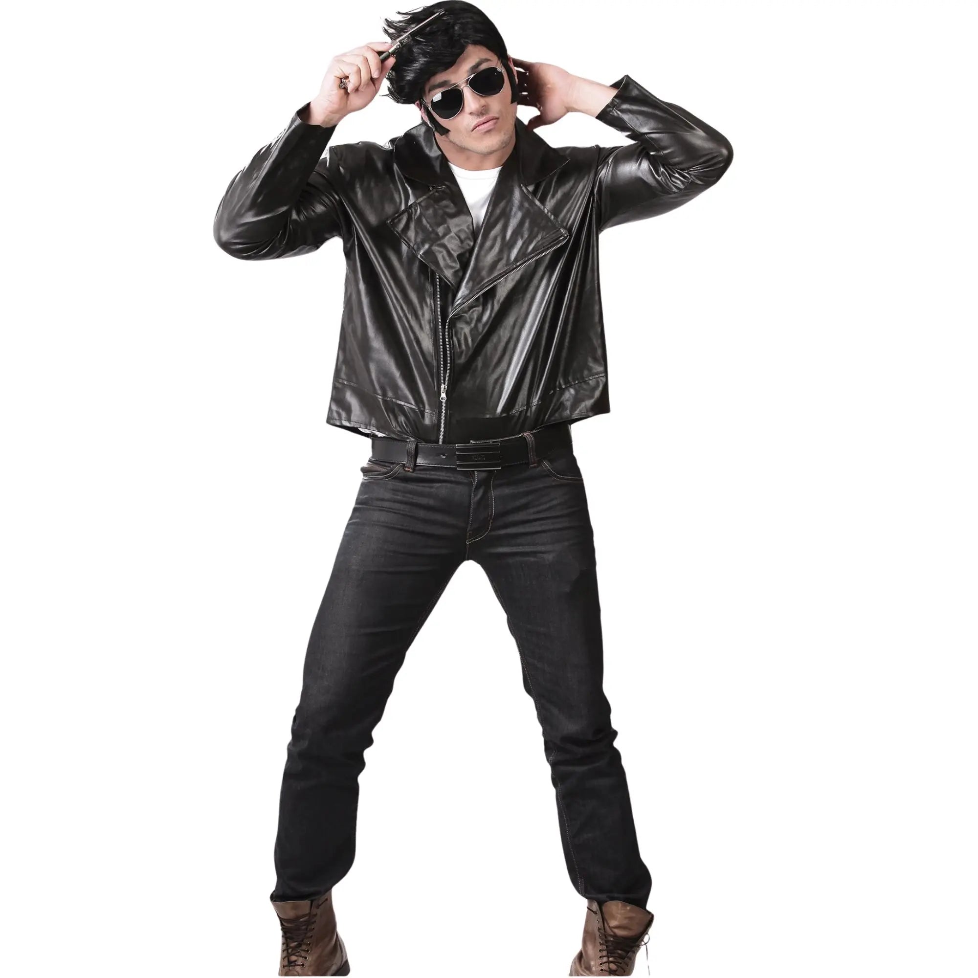 Chaqueta motorista rockera retro negra para disfraz de Carnaval adulto estilo años 80