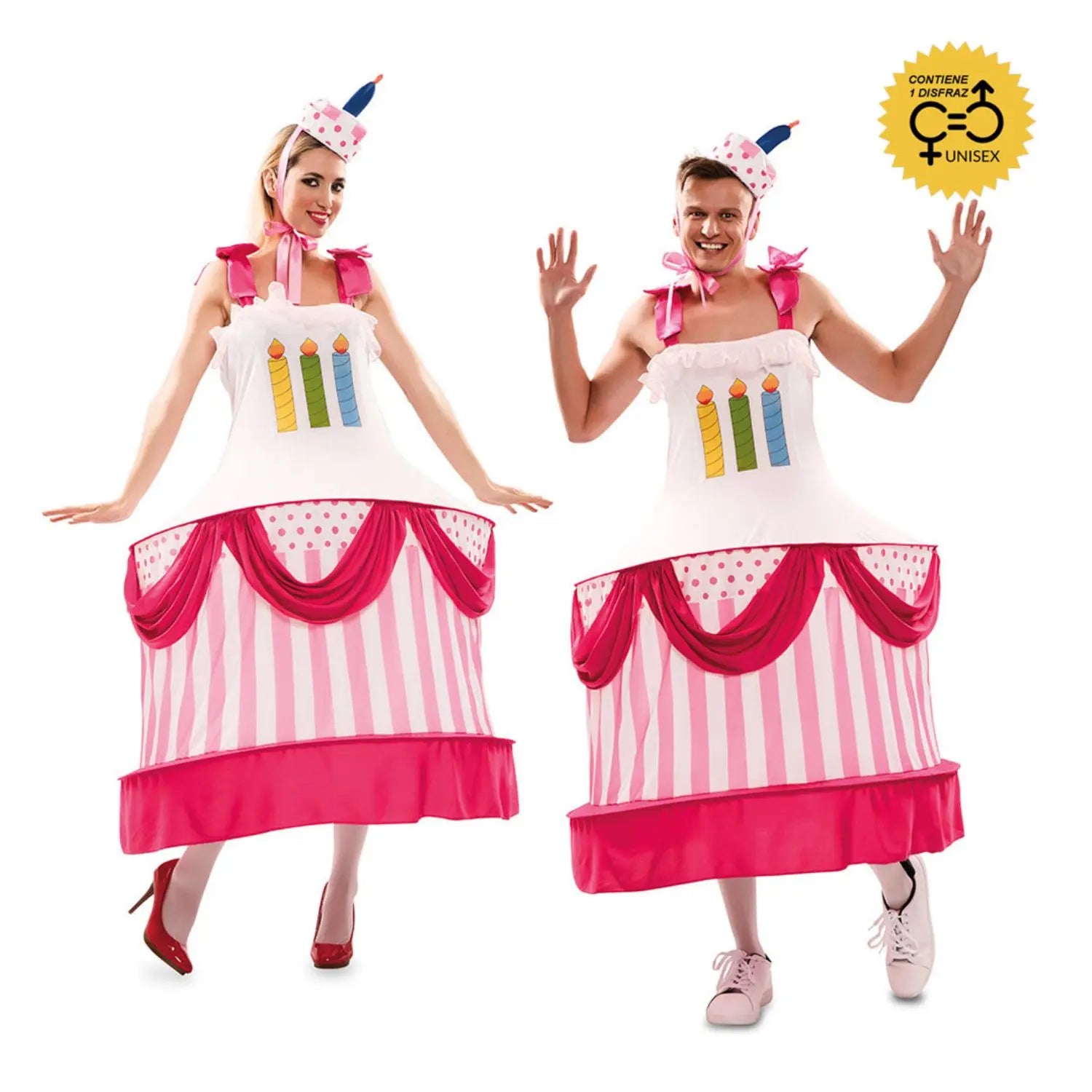 Disfraz de Tarta de Aniversario para adulto unisex con vestido y sombrero de vela de cumpleaños