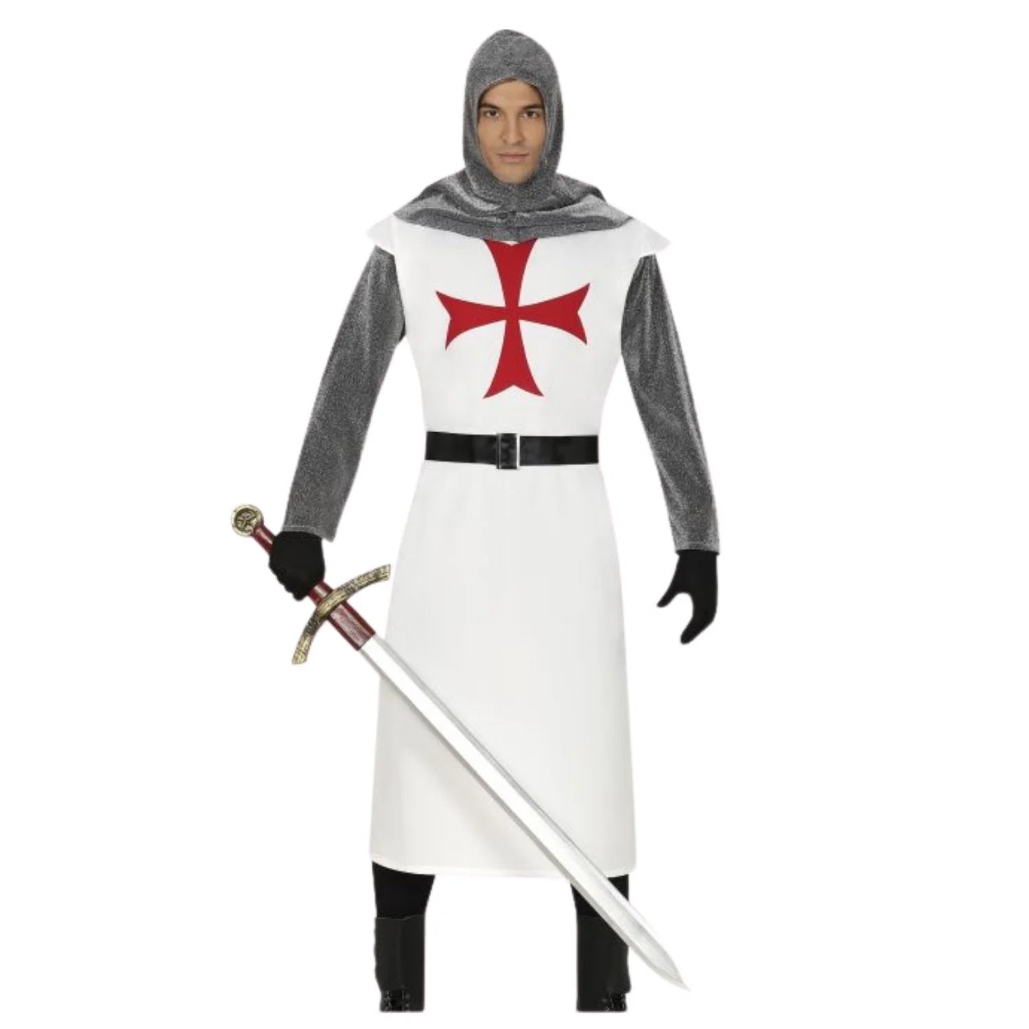 Disfraz templario para adulto con túnica y capucha medieval