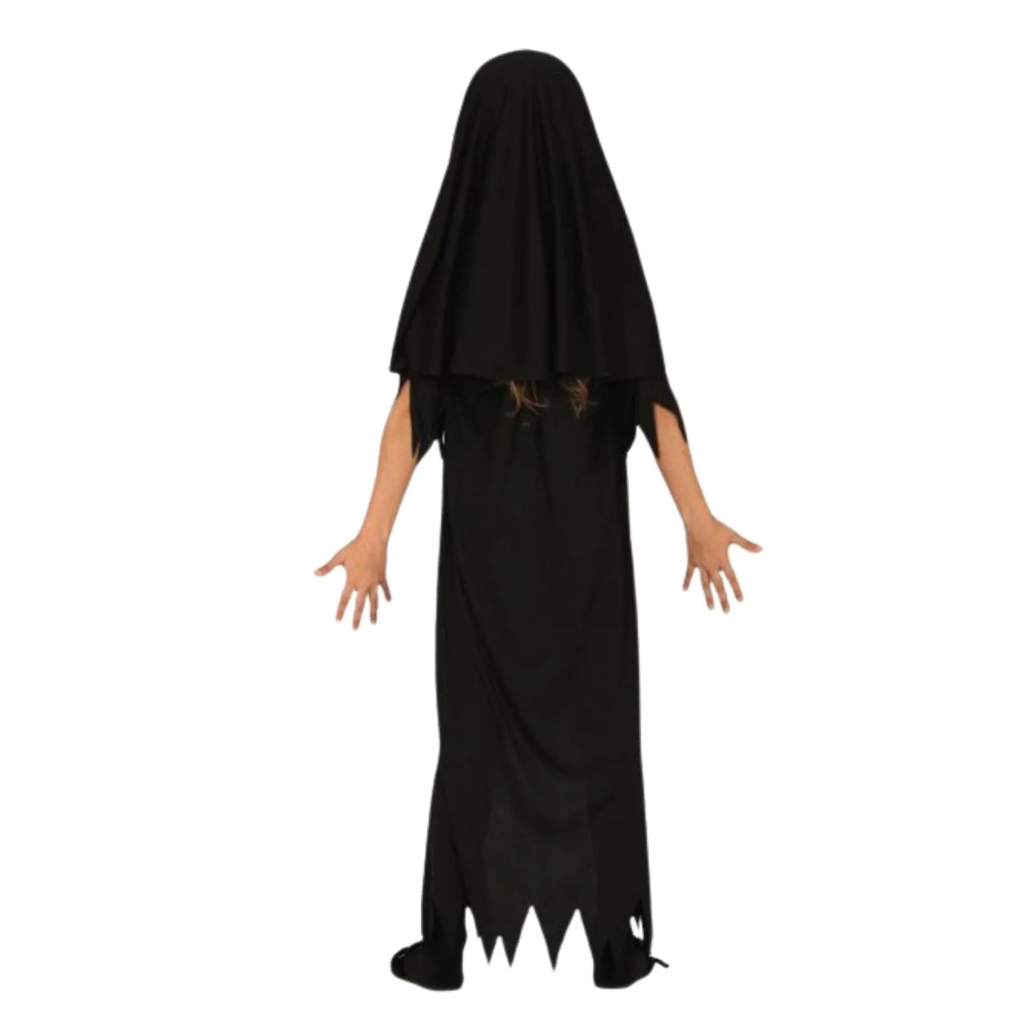 Niña con disfraz monja asesina infantil para fiesta de terror
