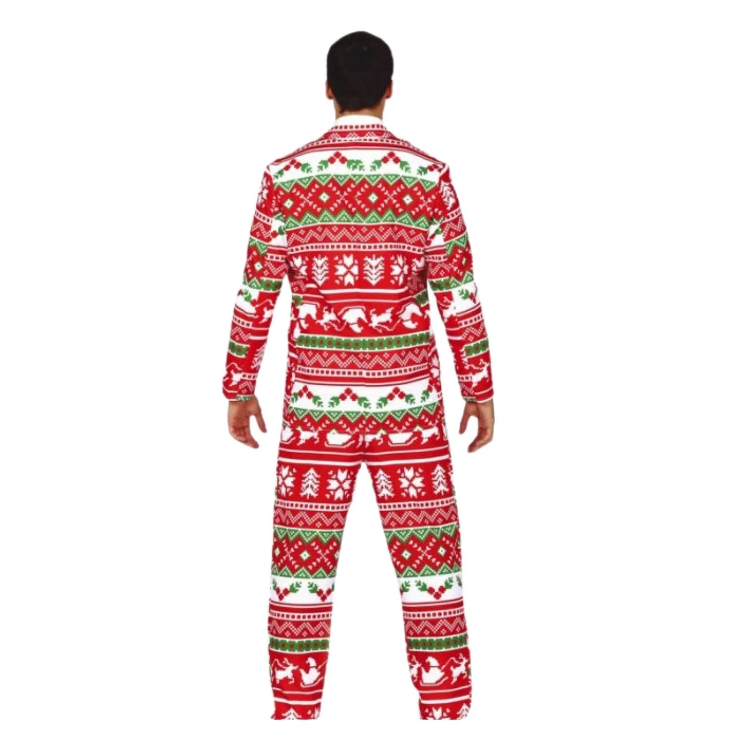 Traje navideño para hombre con chaqueta estampada y pantalón ideal para fiestas