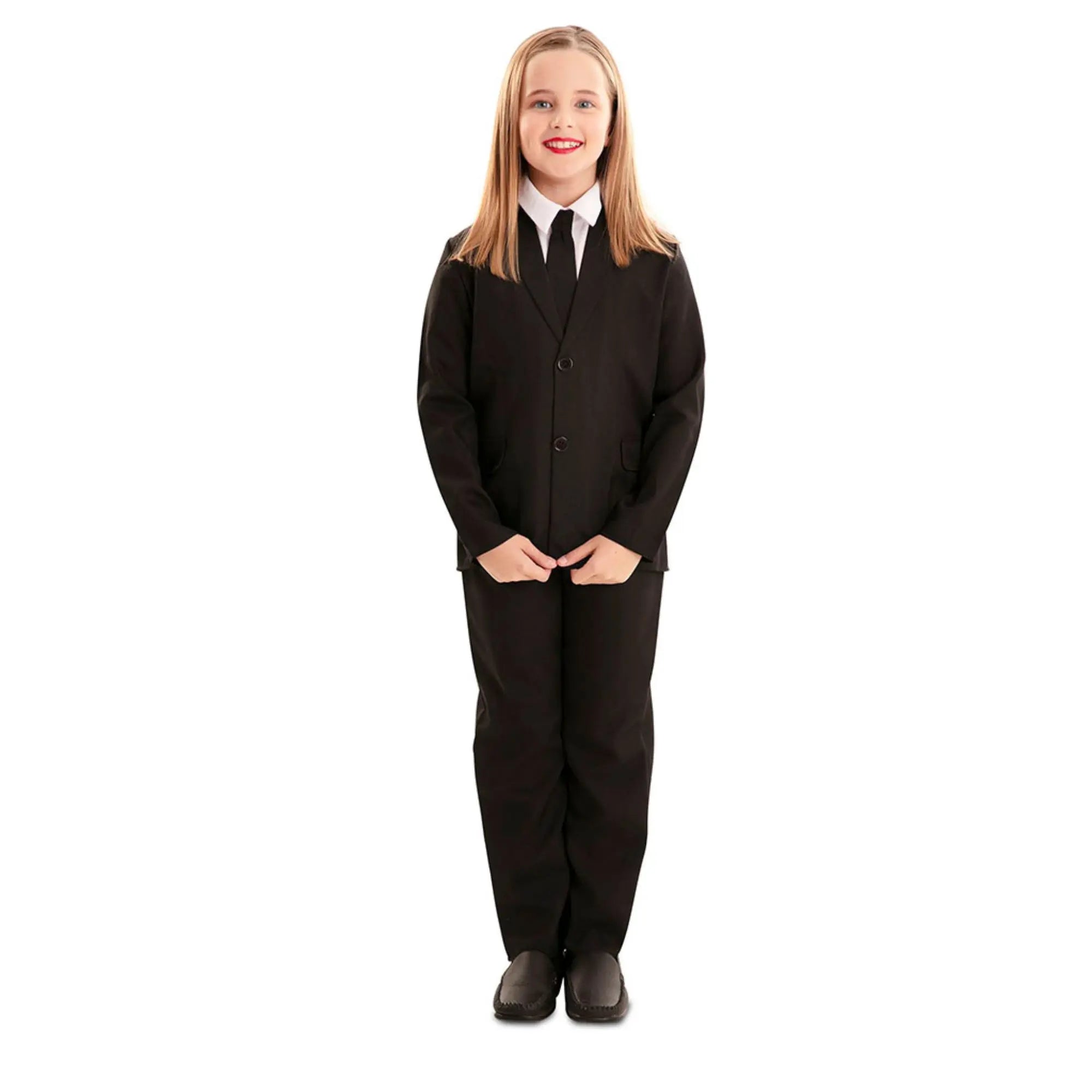 Disfraz infantil de traje negro con chaqueta y pantalón elegante para Carnaval y fiestas