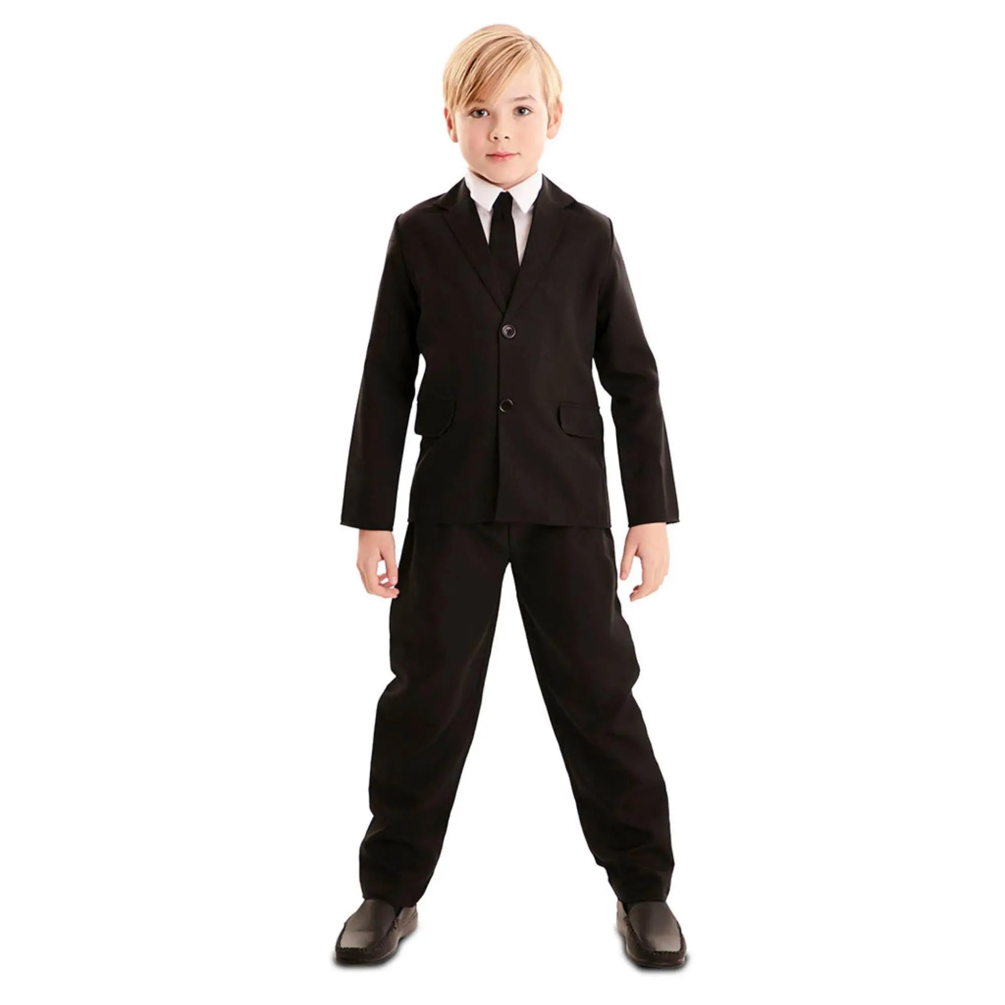 Disfraz infantil de traje negro con chaqueta y pantalón elegante para Carnaval y fiestas
