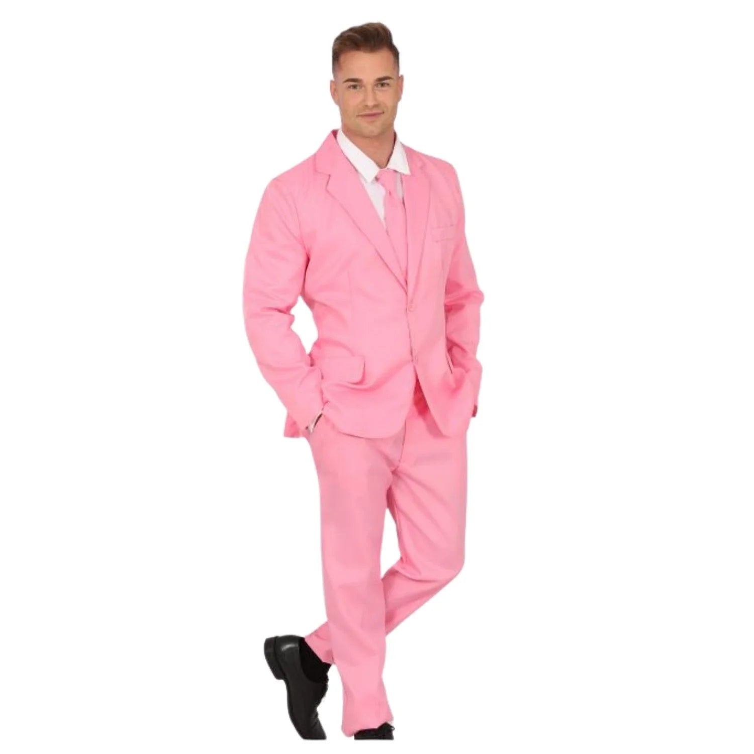 Disfraz traje rosa adulto con corbata y pantalón para Carnaval