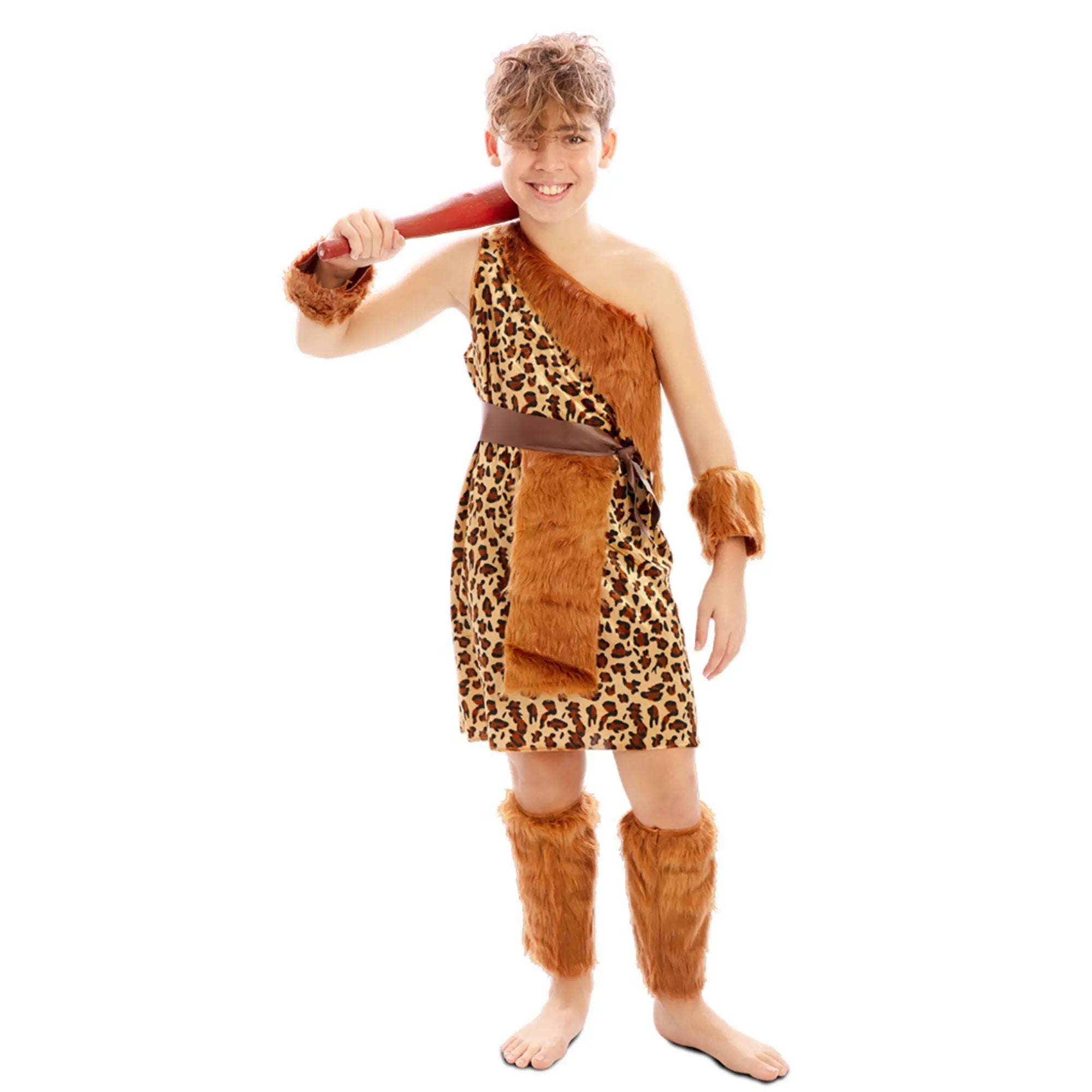 Disfraz de primitivo para niño con traje marrón estampado animal estilo cavernícola ideal para Carnaval
