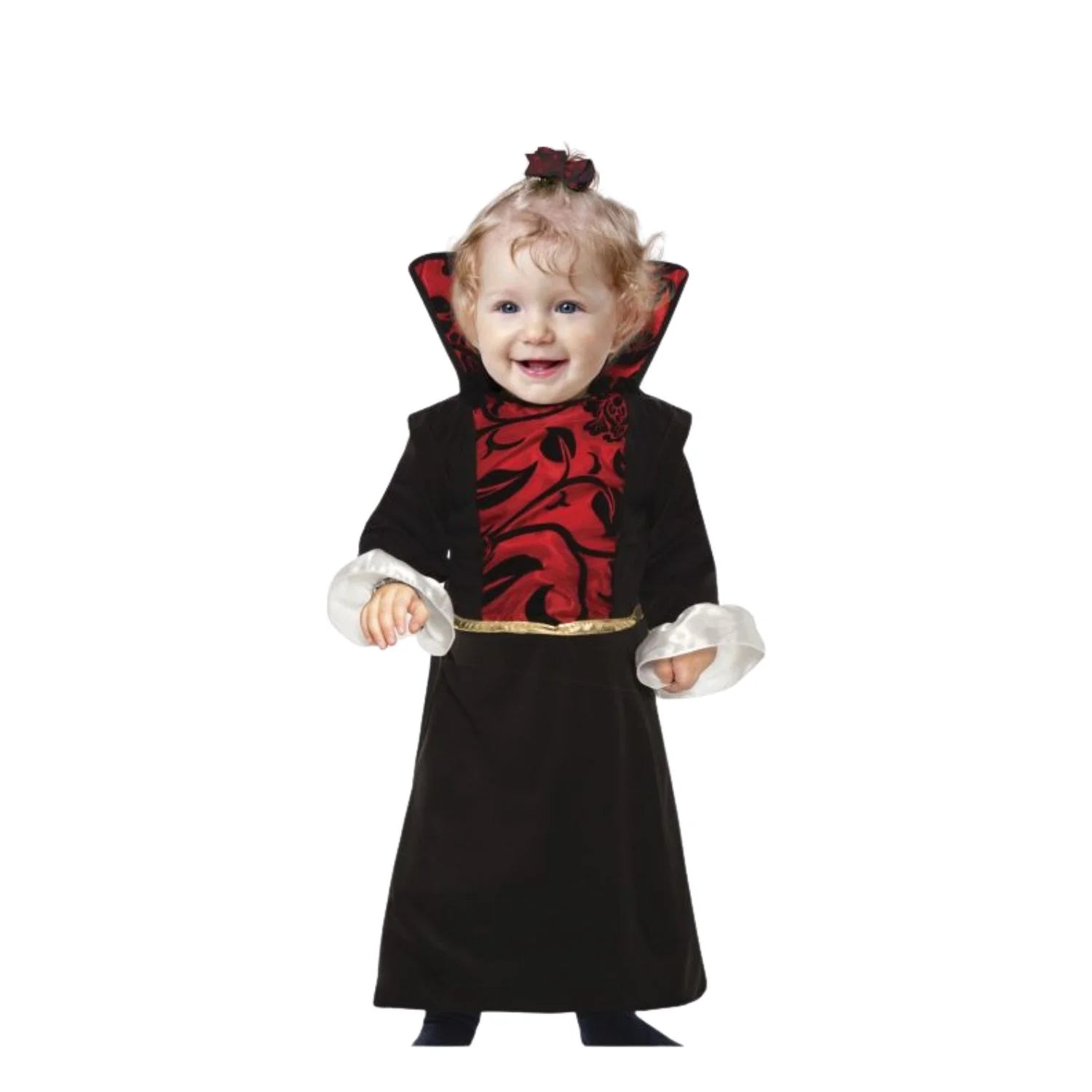 vestido de vampira para bebé con detalles oscuros y elegantes.
