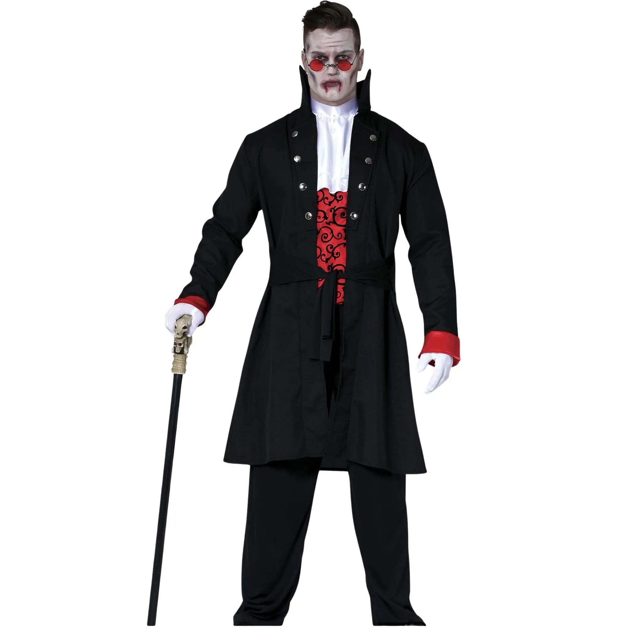 Disfraz de Lord Vampiro para hombre con chaqueta elegante, pechera y pantalón ideal para Halloween