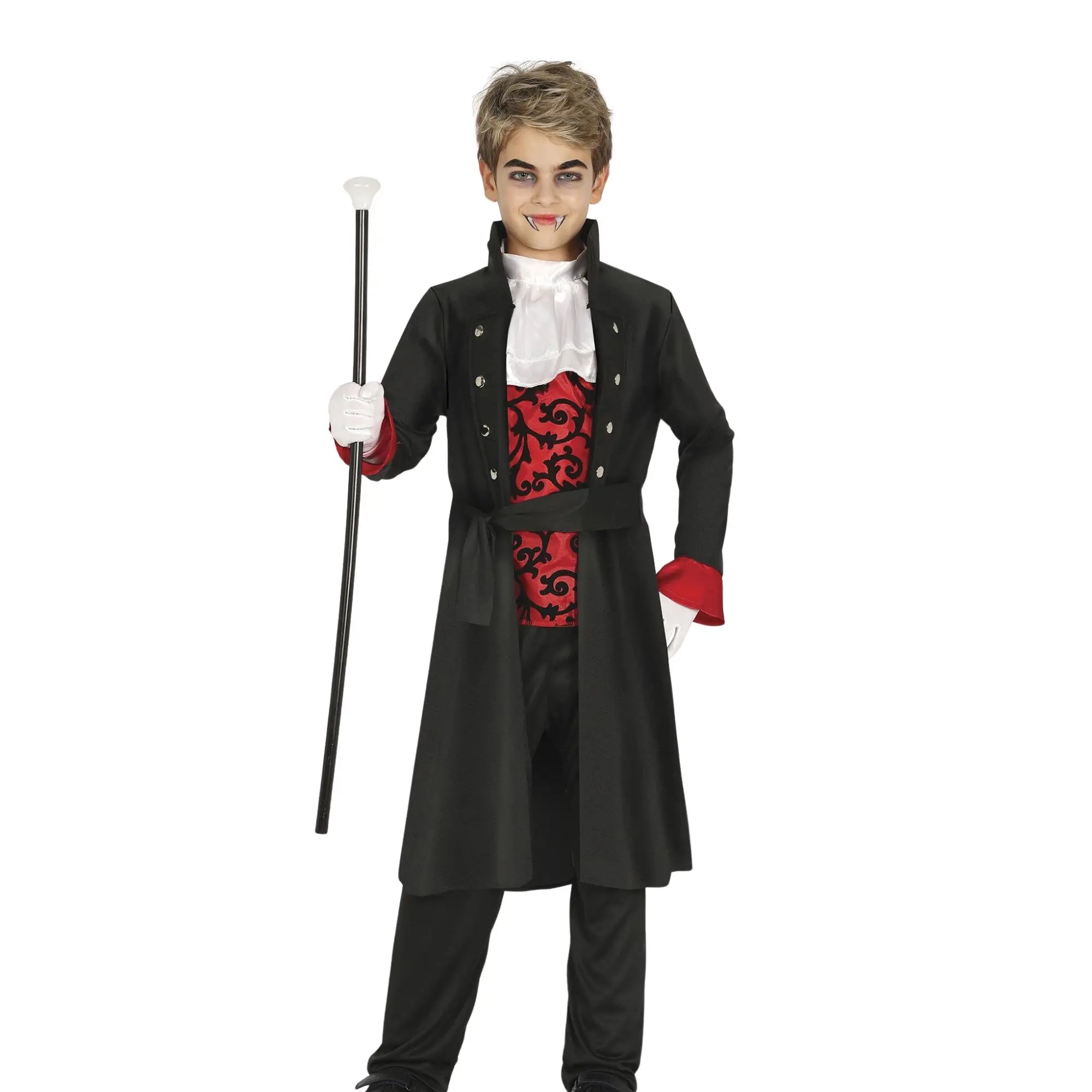 Disfraz de conde vampiro infantil con chaqueta elegante, pantalón y pechera para Halloween