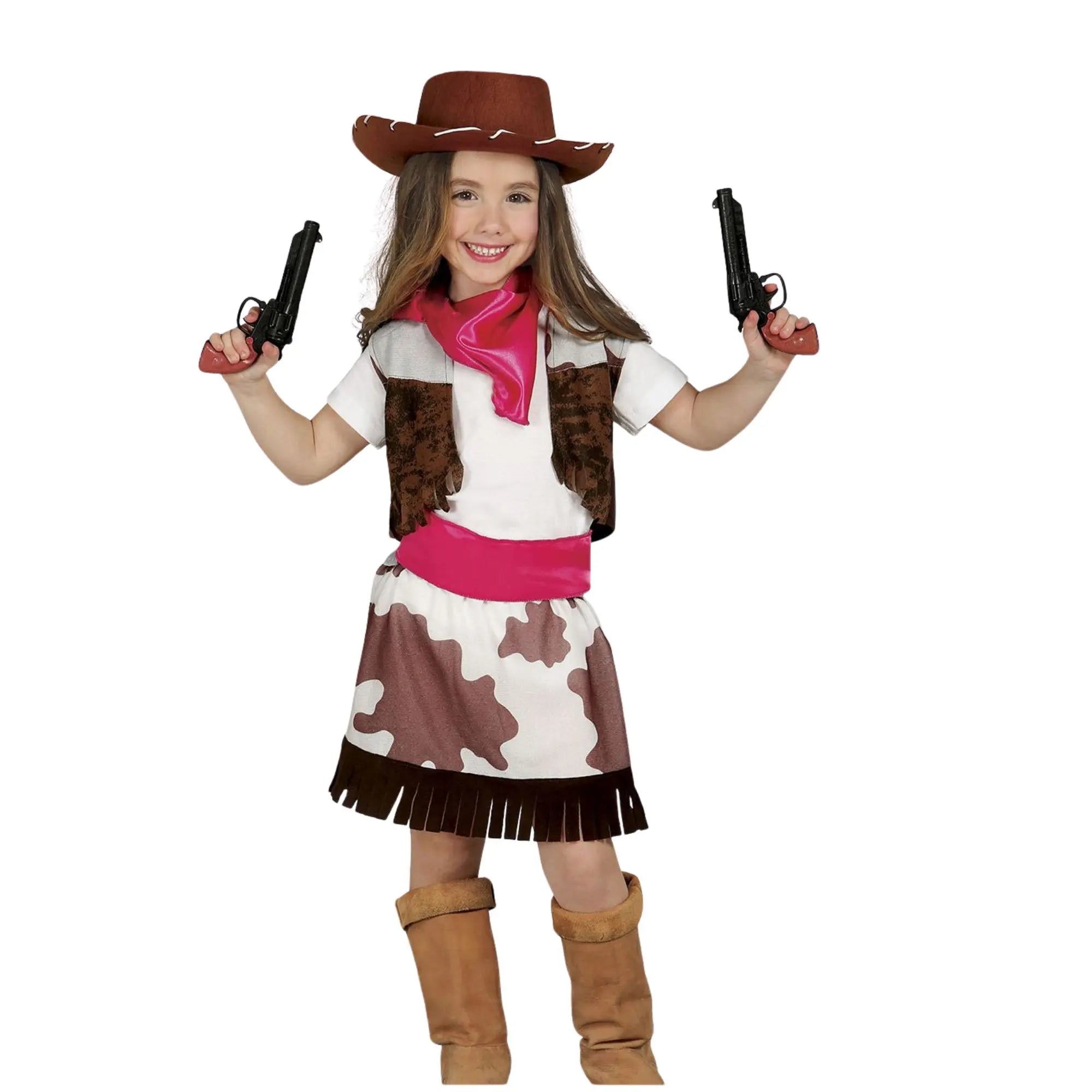 Disfraz de cowgirl para niña con chaleco, falda, cinturón y pañuelo estilo oeste para Carnaval