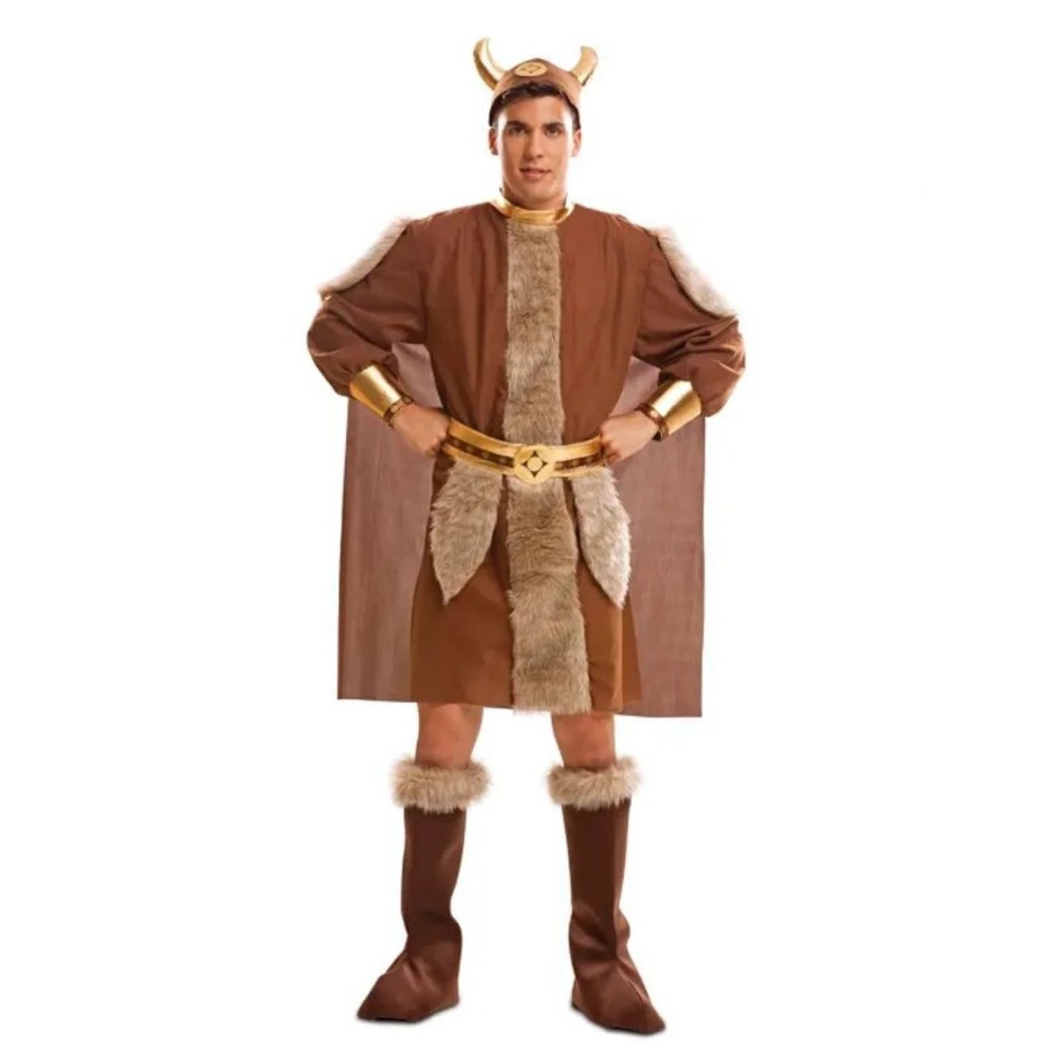 Disfraz vikingo adulto con capa, casco y botas para Carnaval