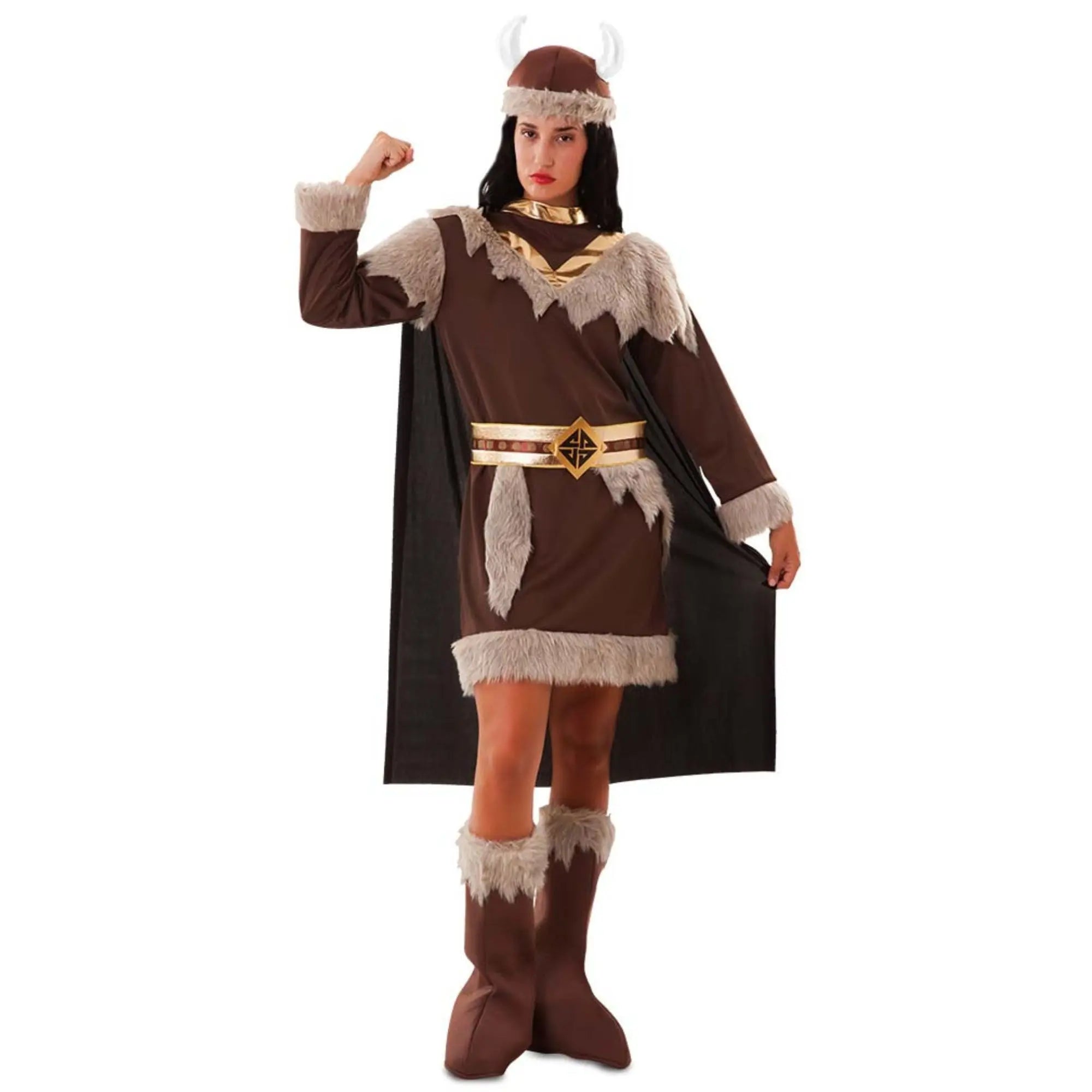 Disfraz de vikinga para mujer con túnica sombrero cinturón y cubrezapatos ideal para Carnaval o fiestas temáticas