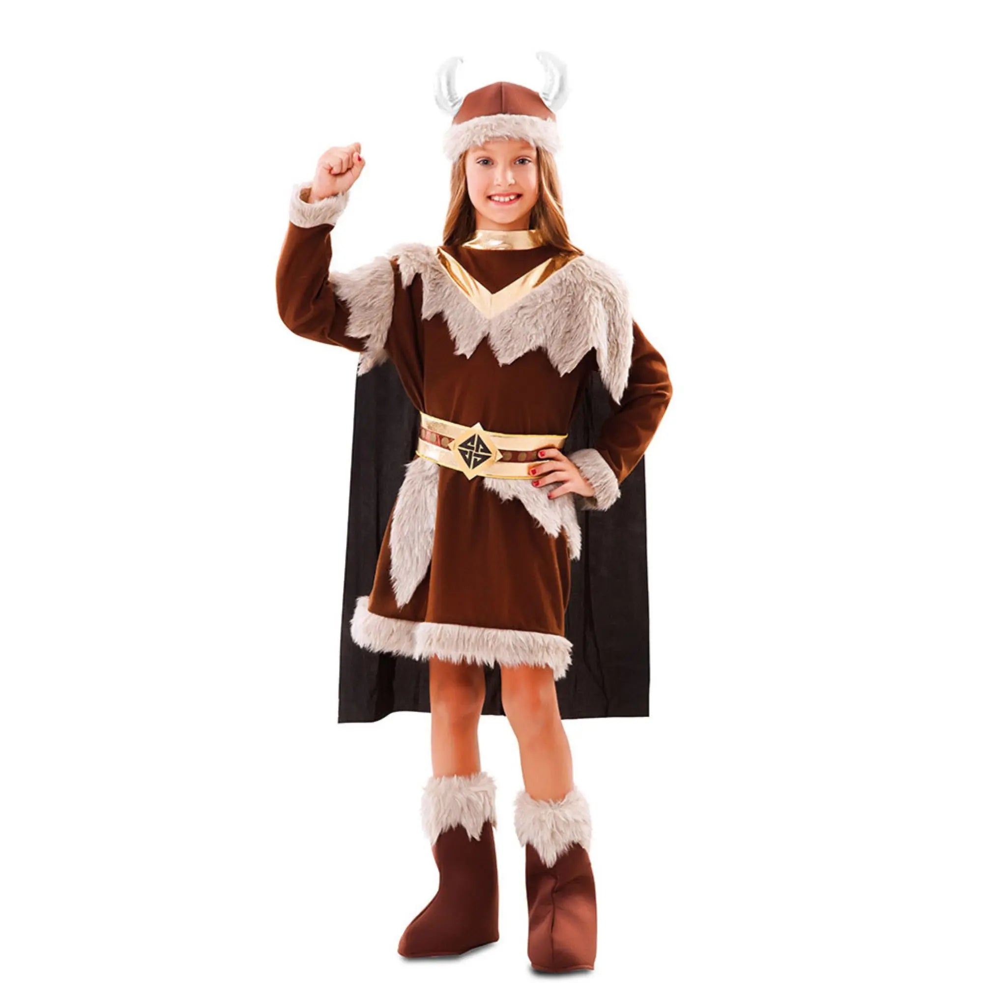 Disfraz de vikinga para niña con túnica sombrero cinturón y cubrezapatos ideal para Carnaval o fiestas escolares