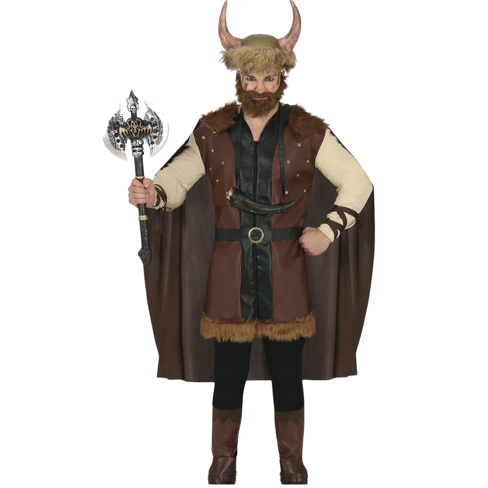 Disfraz vikingo nórdico para hombre con chaqueta, capa, cinturón y pantalón estilo bárbaro para Carnaval