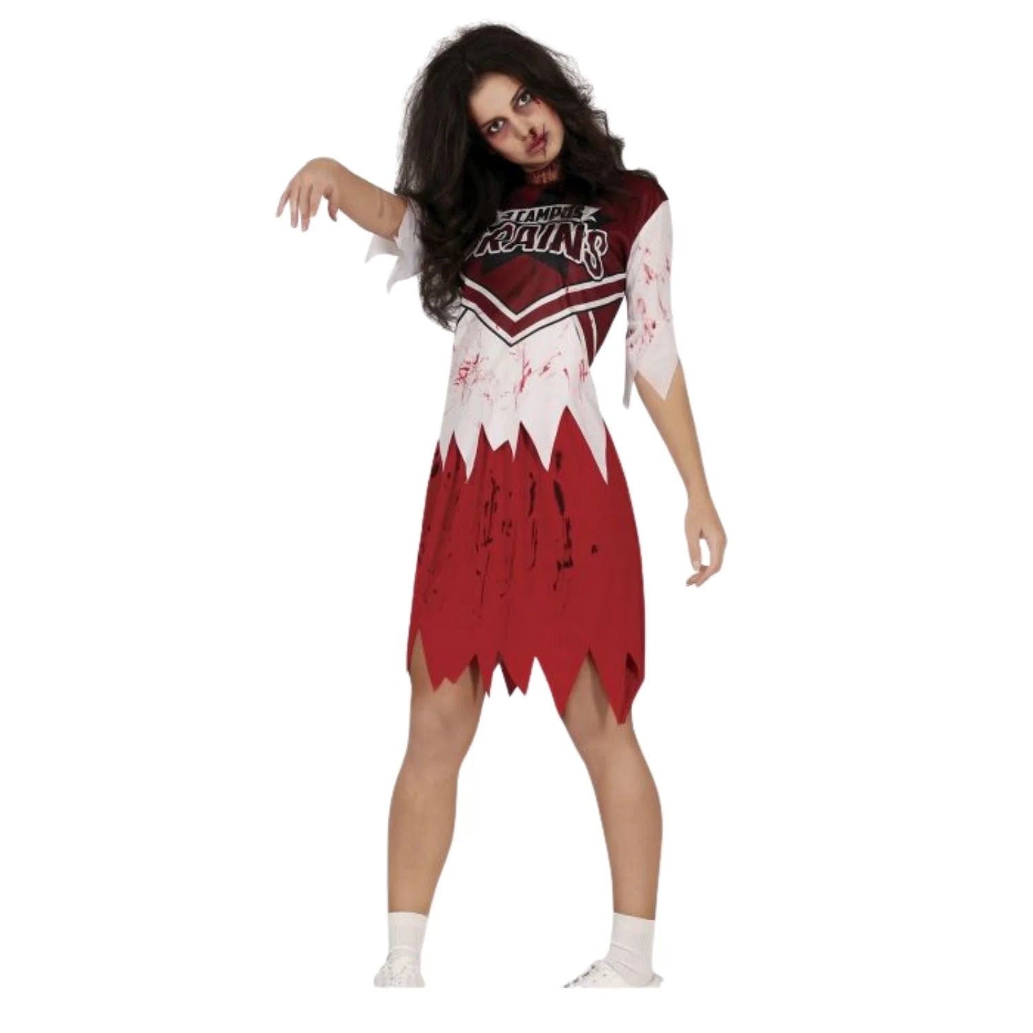 Disfraz zombie cheerleader adulta con camiseta y falda para Halloween