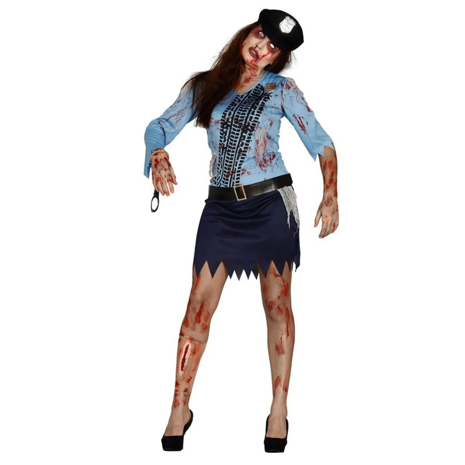 Disfraz zombie policía adulta con vestido y gorro para Halloween