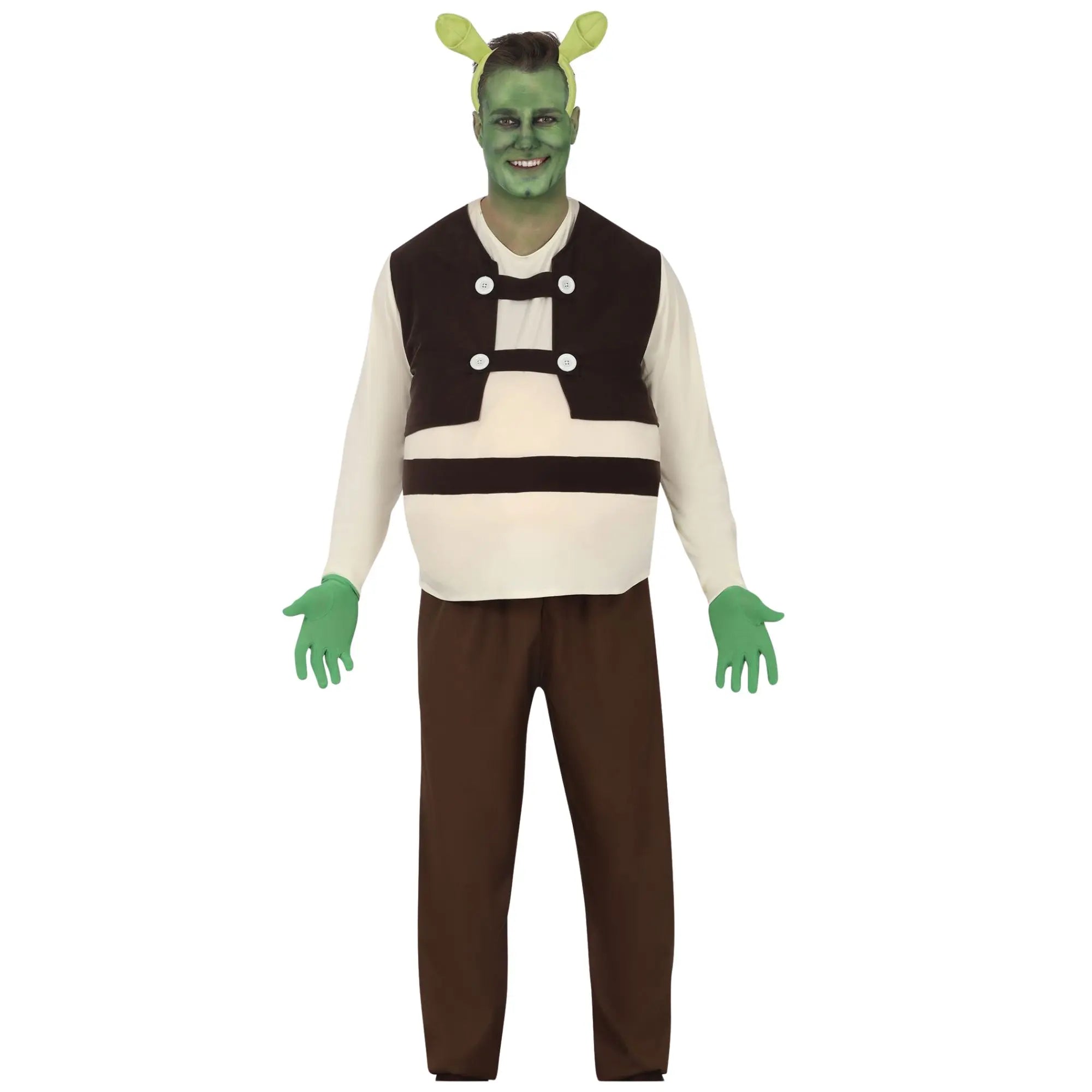 Disfraz de ogro adulto con camisa, pantalón y cinturón estilo personaje de dibujos animados para Carnaval y Halloween