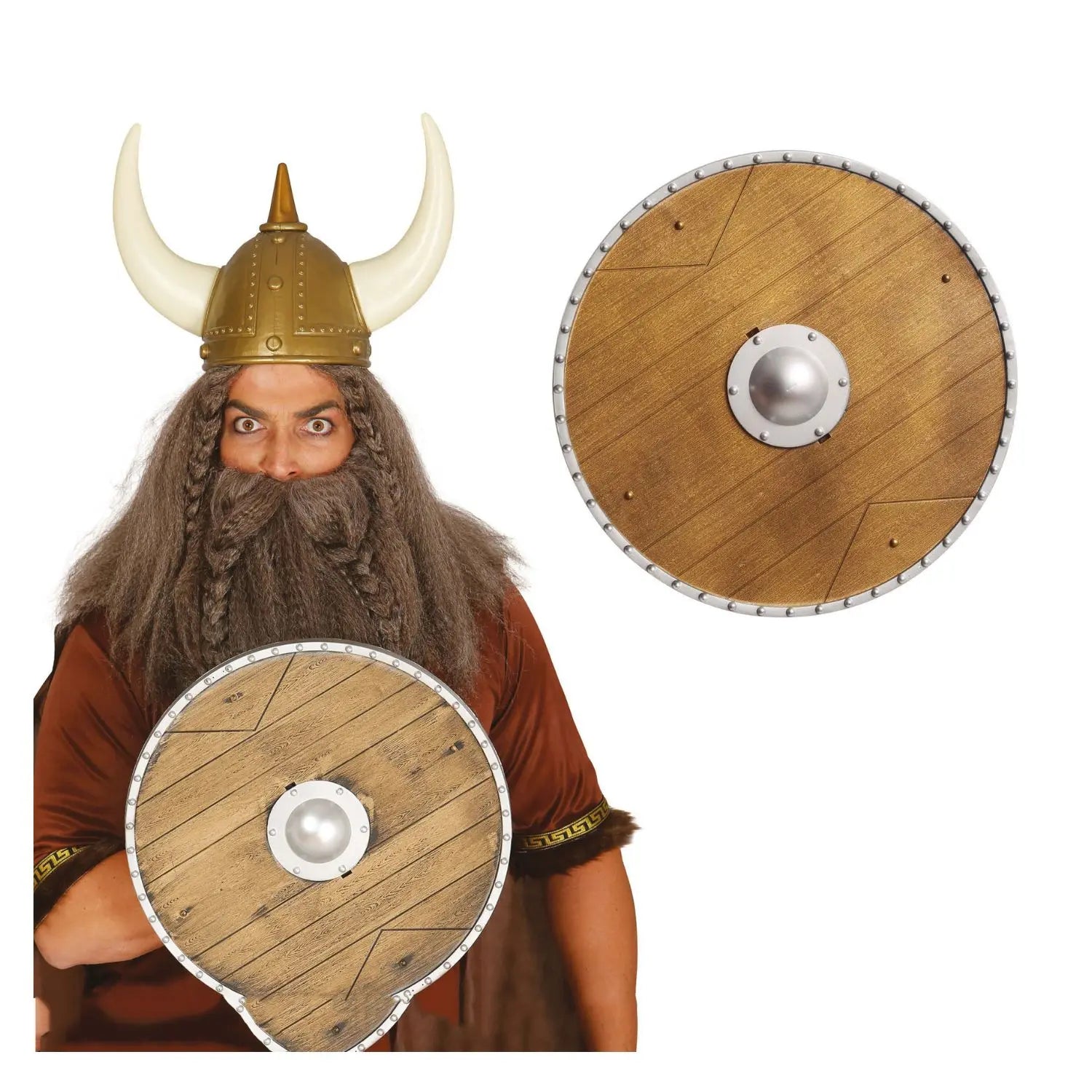Escudo vikingo redondo accesorio para disfraz de guerrero vikingo