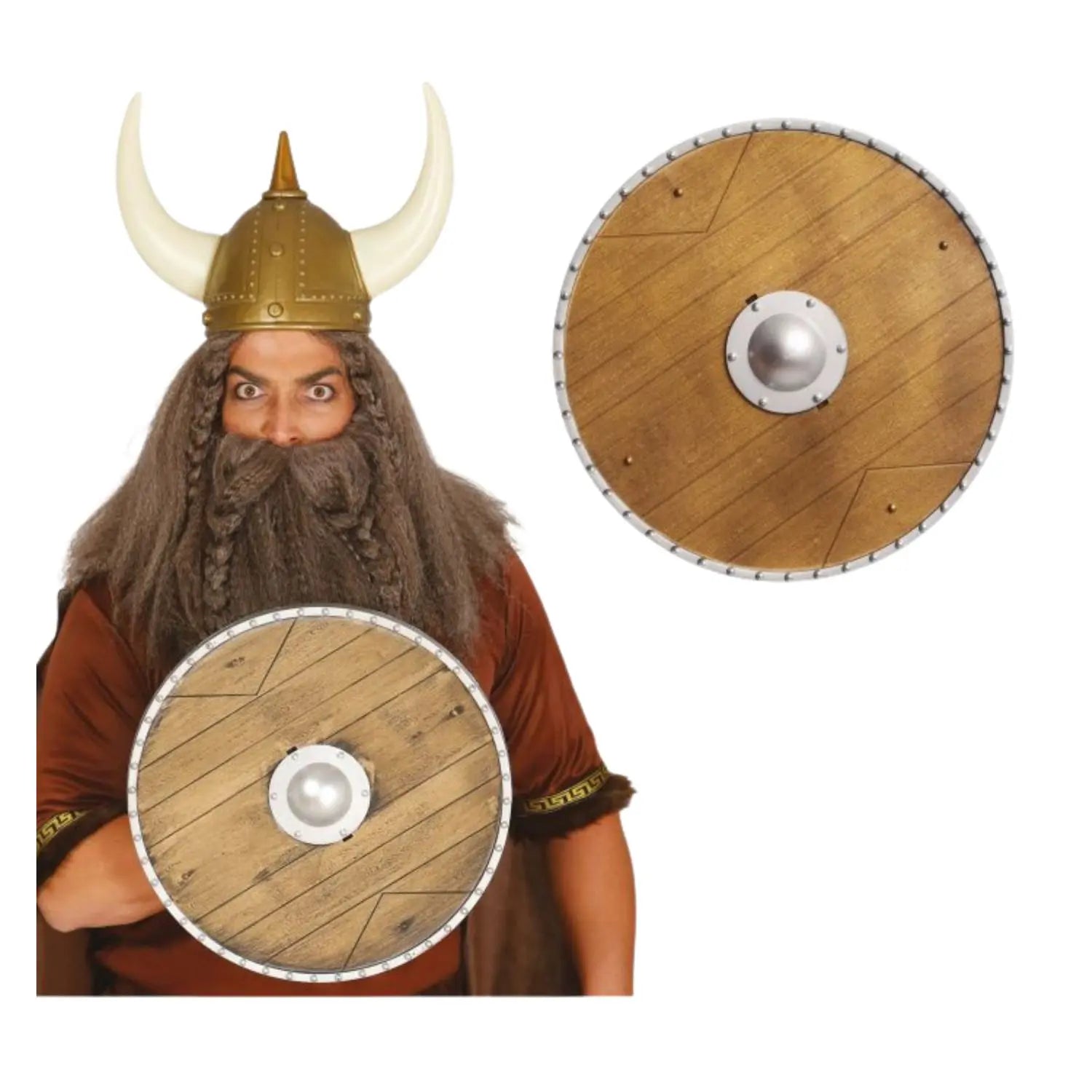 Escudo vikingo redondo accesorio para disfraz de guerrero vikingo
