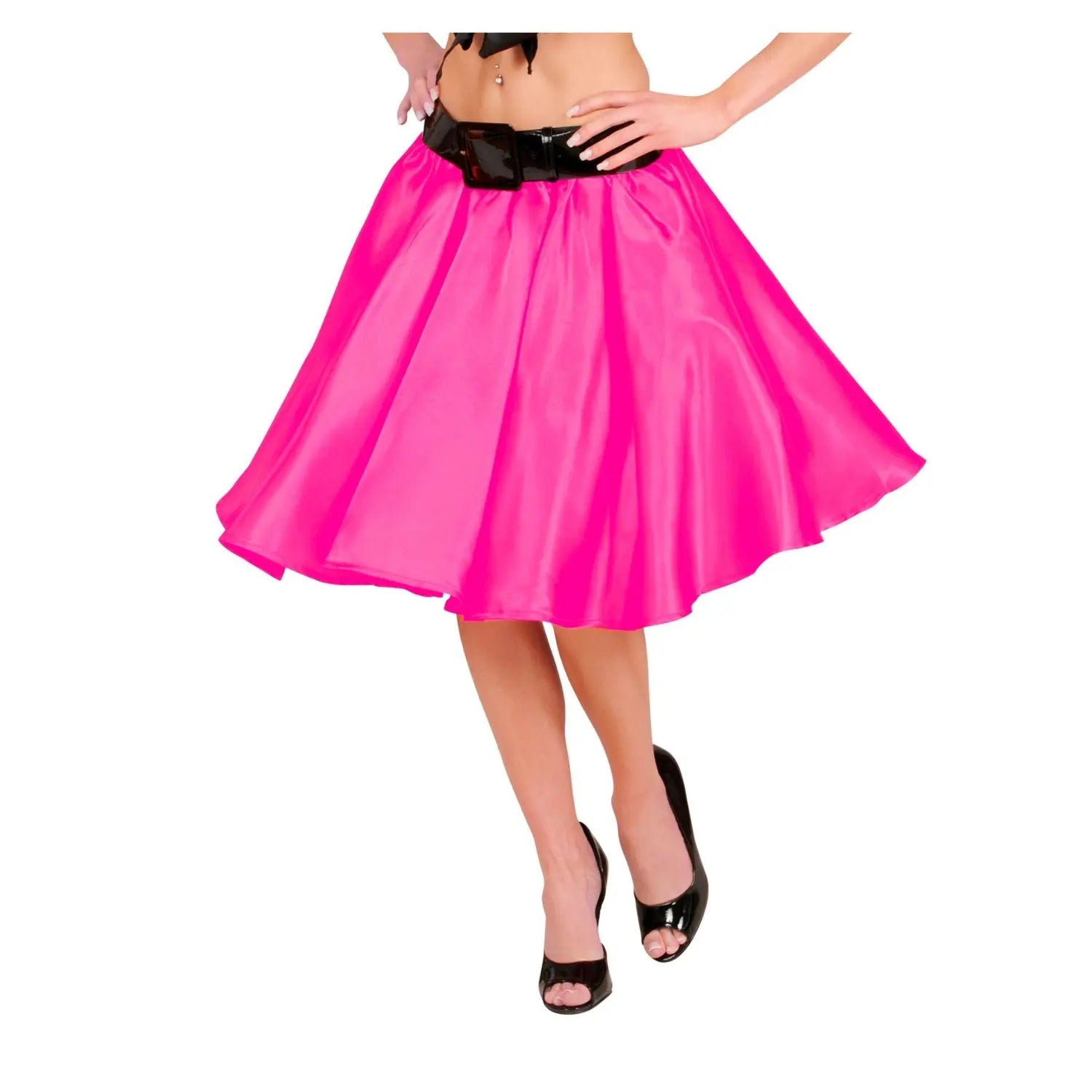 falda fucsia de raso con enagua estilo años 60 complemento para look retro en fiestas temáticas