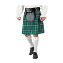 falda escocesa verde tipo kilt con monedero complemento para look de temática escocesa en fiestas