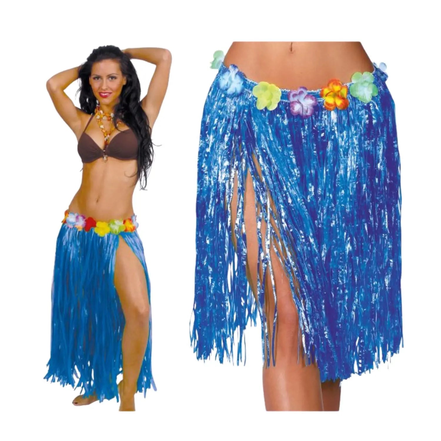 falda hawaiana azul con flores 75 cm complemento para look tropical o fiesta veraniega