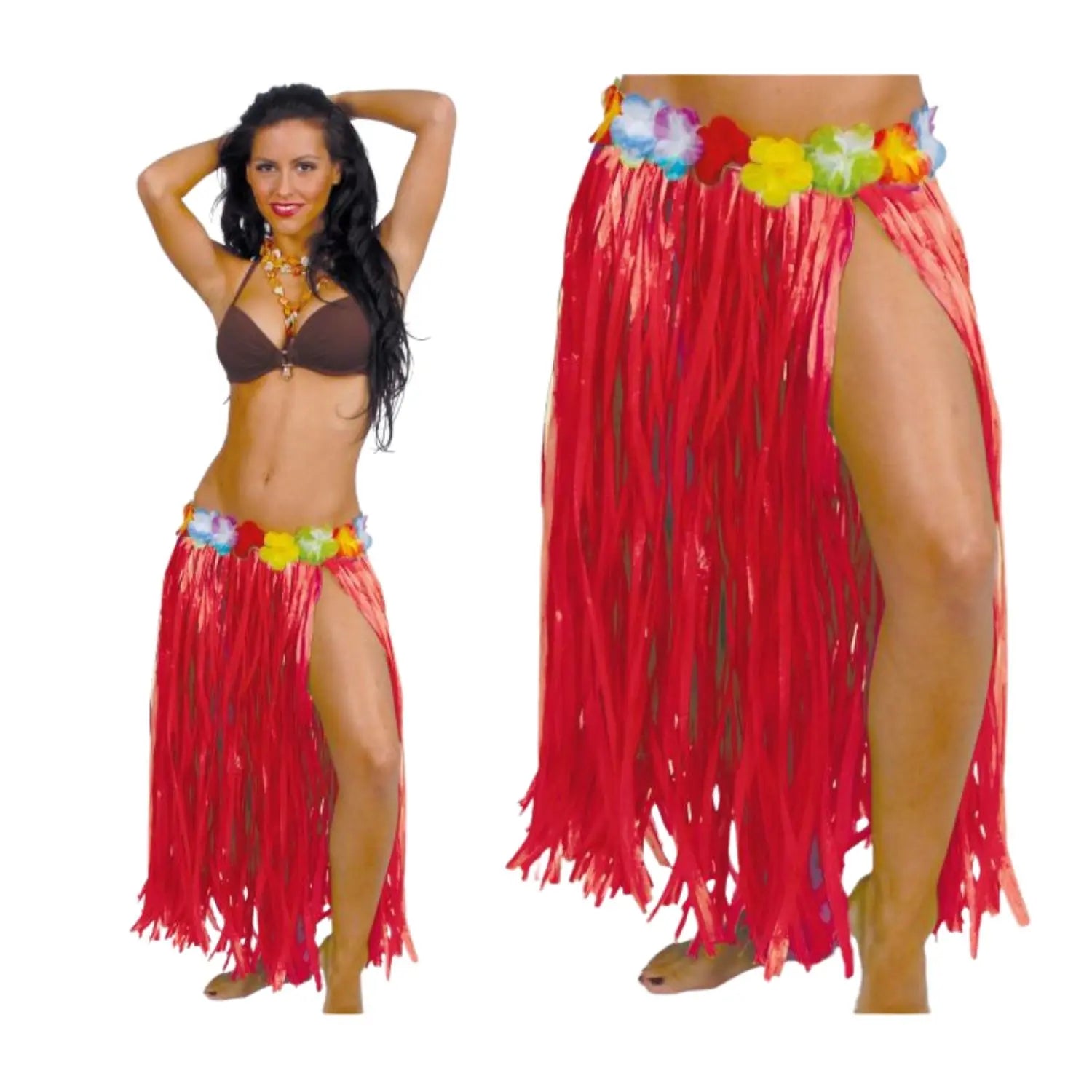 falda hawaiana roja con flores 75 cm complemento para look tropical o fiesta veraniega
