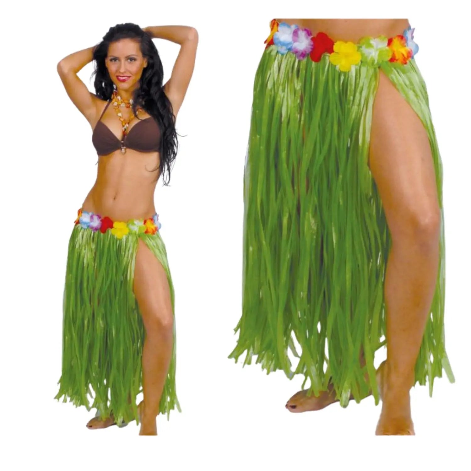 falda hawaiana verde con flores 75 cm complemento para look tropical o fiesta veraniega