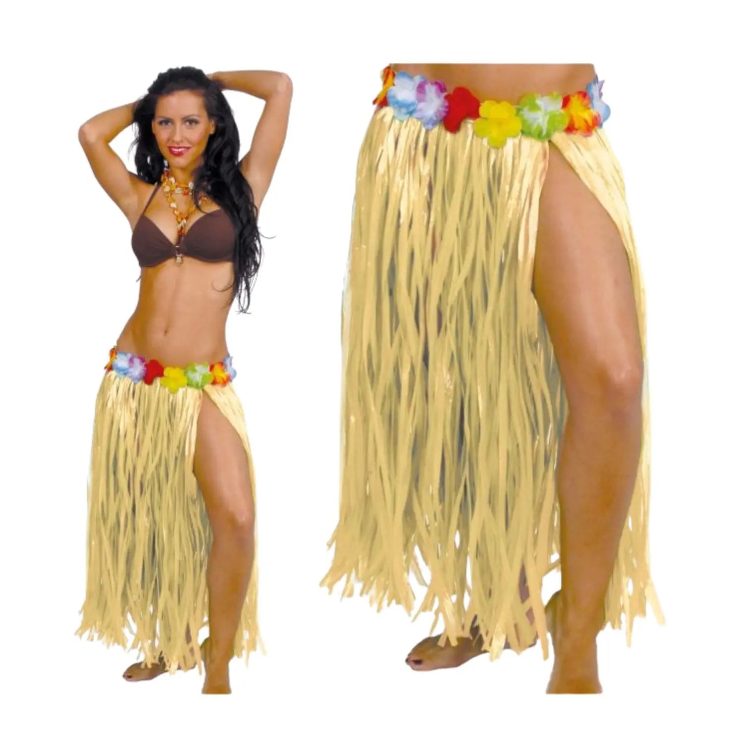 falda hawaiana de rafia color paja 75 cm complemento para look tropical o fiesta veraniega