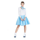 falda pin up azul con enagua y pañuelo estilo años 50 complemento para look retro en fiestas temáticas