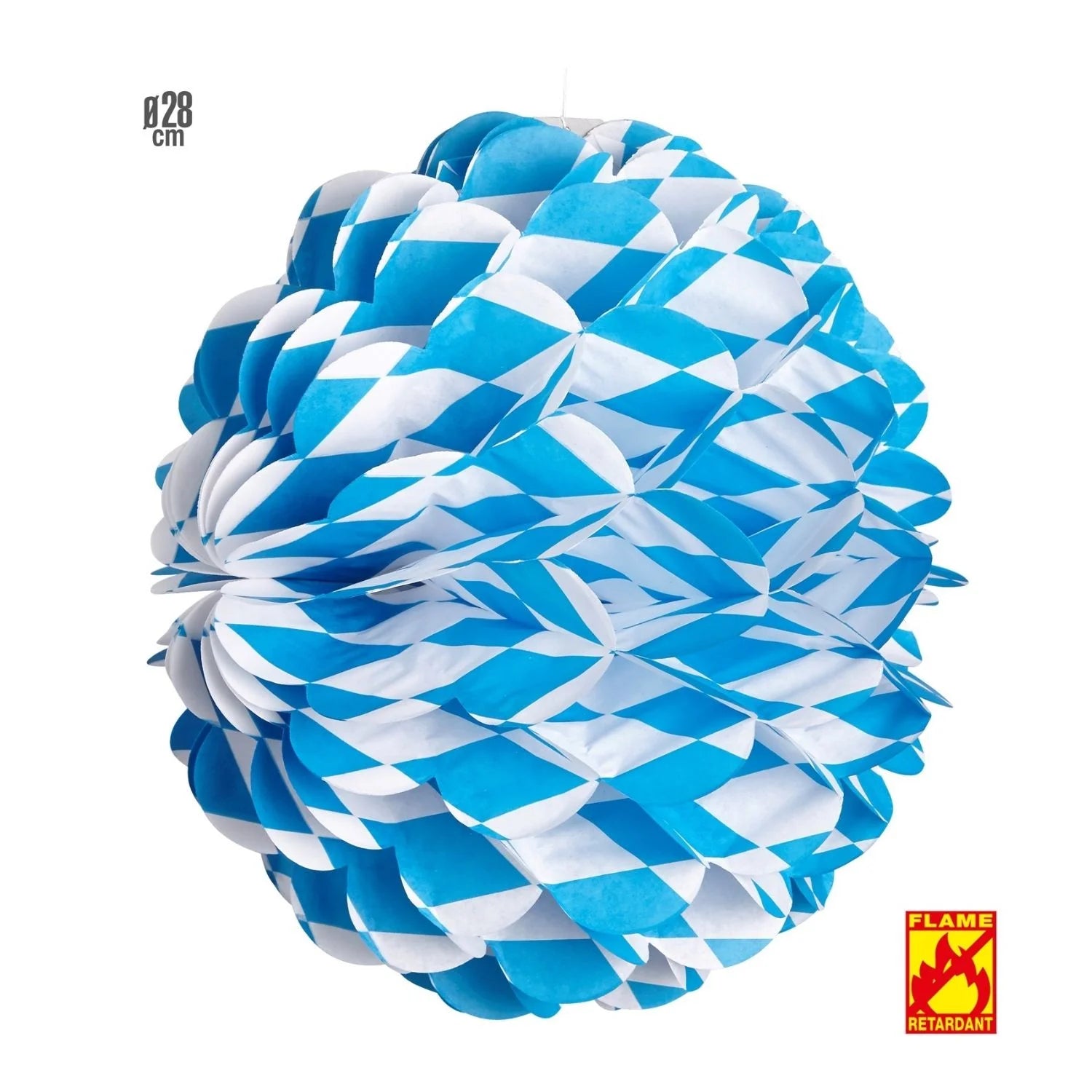 Globo panal bávaro temática Oktoberfest azul y blanco de 28 cm para decoración festiva