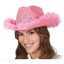Gorro cowboy rosa con boa complemento vaquero para fiestas