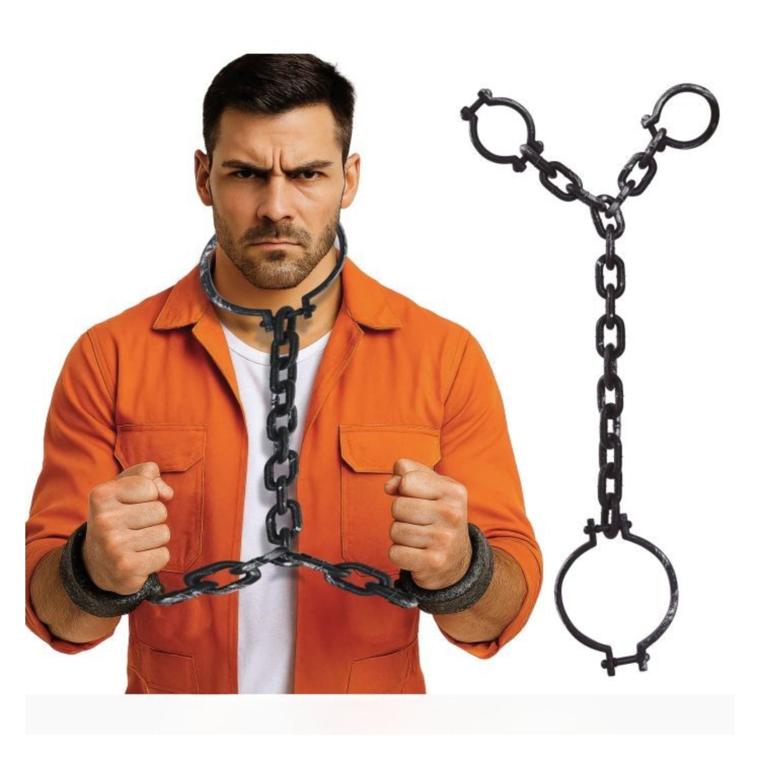 Grilletes de preso con cadena para cuello y muñecas accesorio disfraz