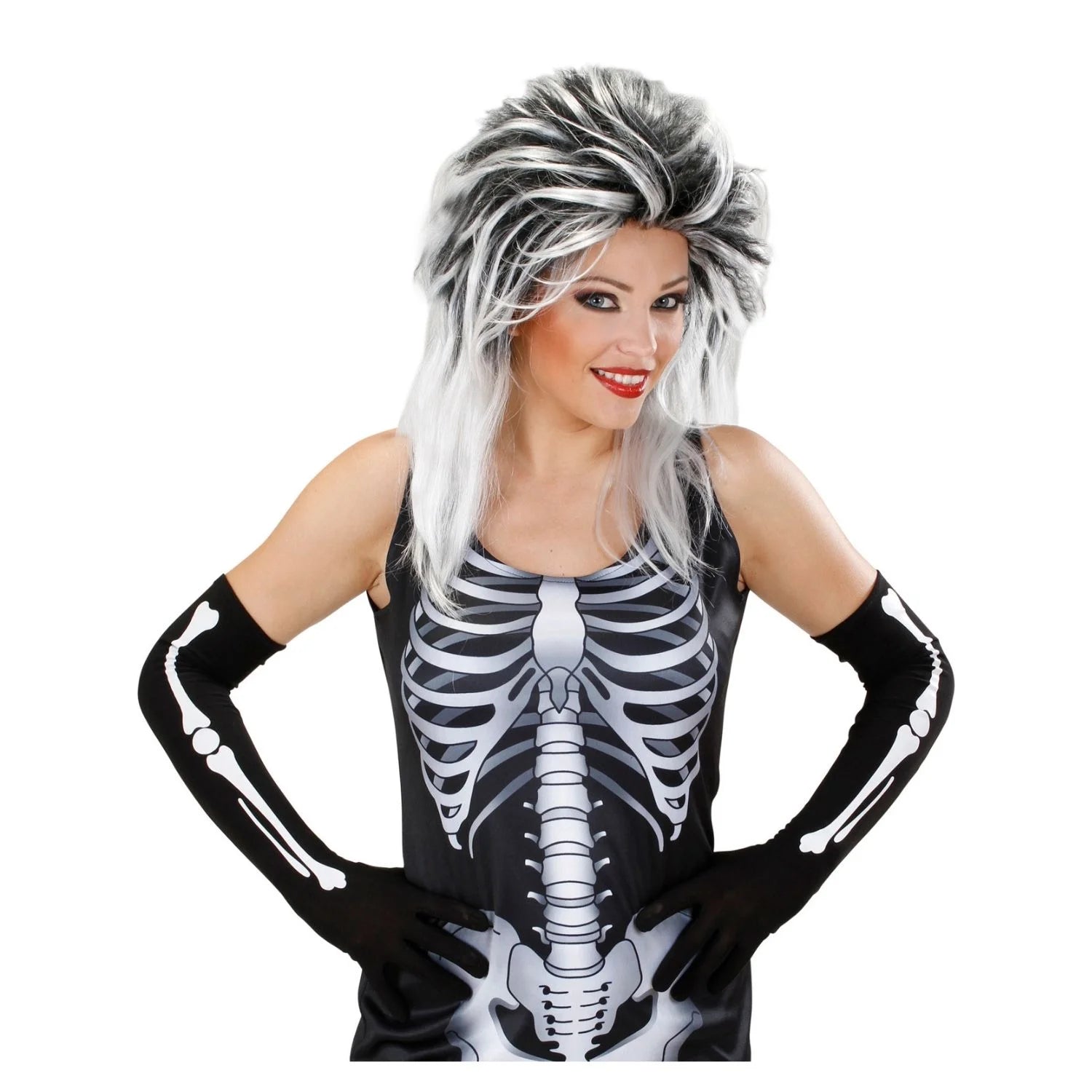 Guantes esqueleto temática terror con diseño de huesos para completar look Halloween
