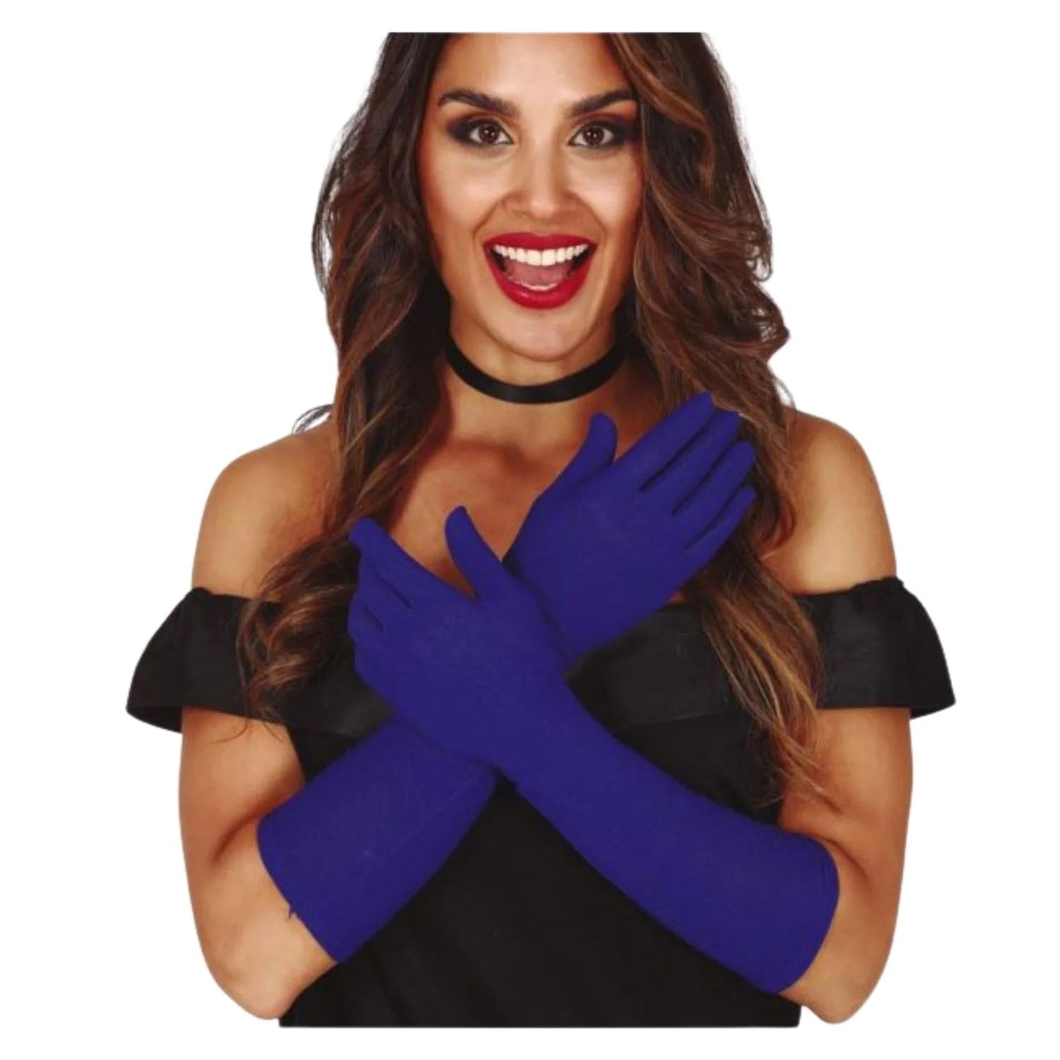 guantes largos azules de 42 cm elegantes para outfit de gala o vintage