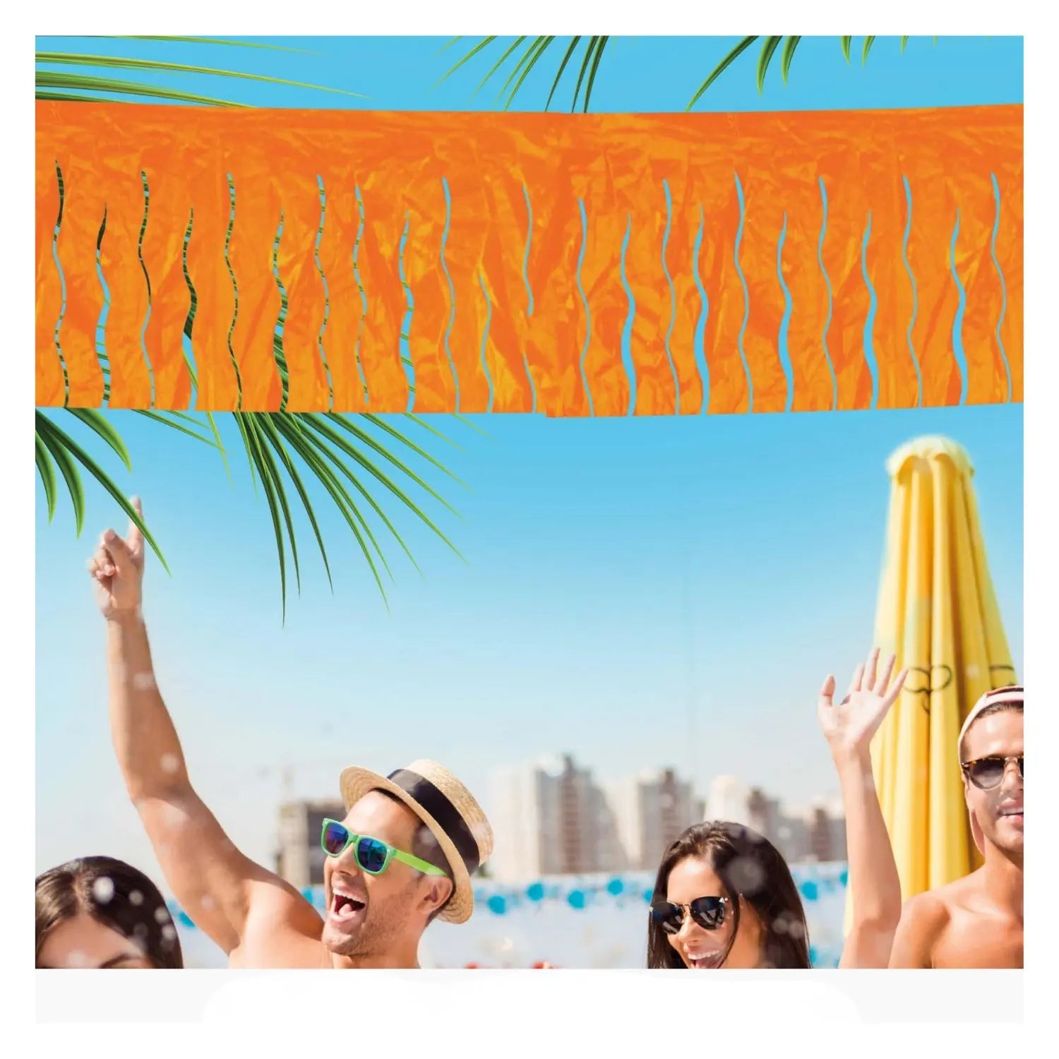 Guirnalda de flecos de plástico naranja de 25 metros para decoración de fiestas y eventos