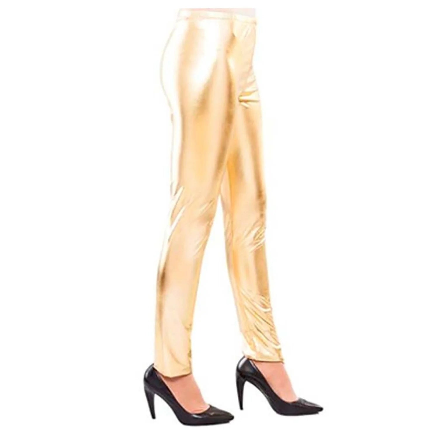 Leggins acabado metálico adulto en colores rosa, rojo, oro y negro