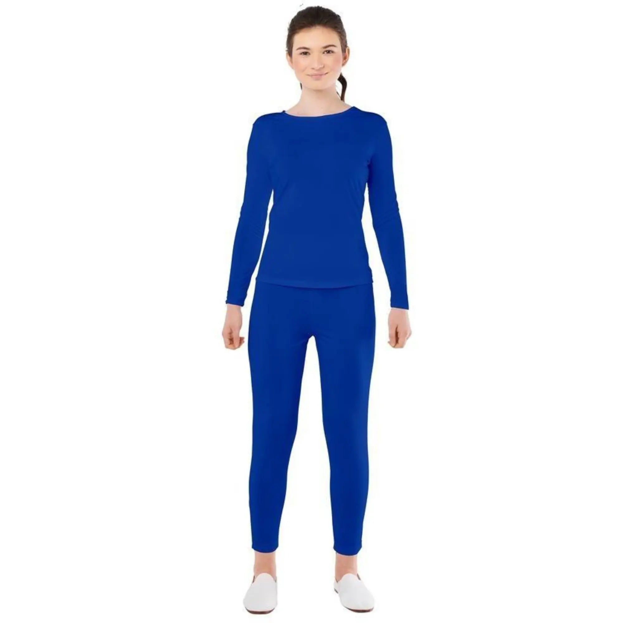 Disfraz maillot azul para mujer con camiseta y pantalón de spandex ideal para Carnaval y actuaciones