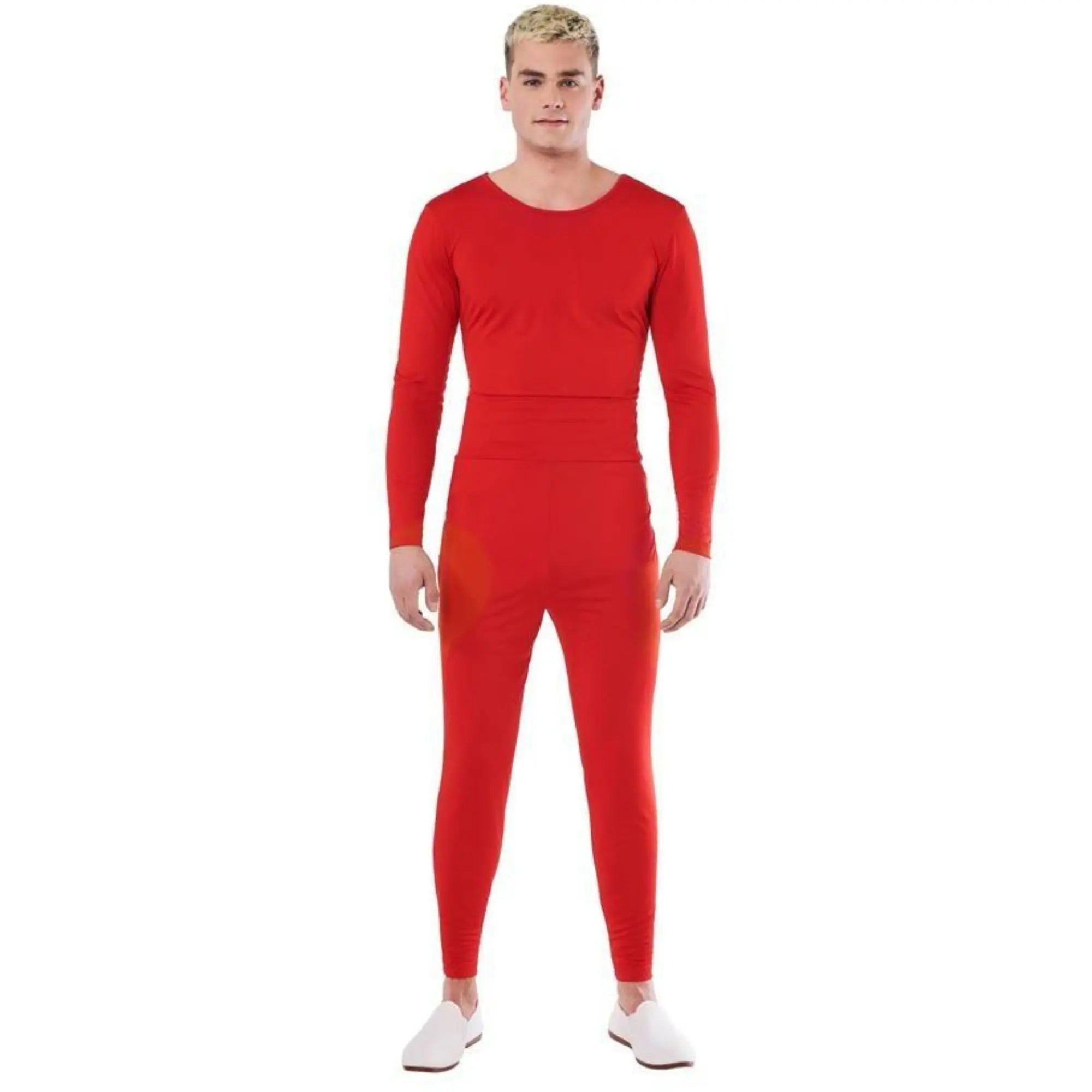 Maillot rojo para hombre de dos piezas con camiseta y pantalón de spandex ideal para Carnaval y actuaciones