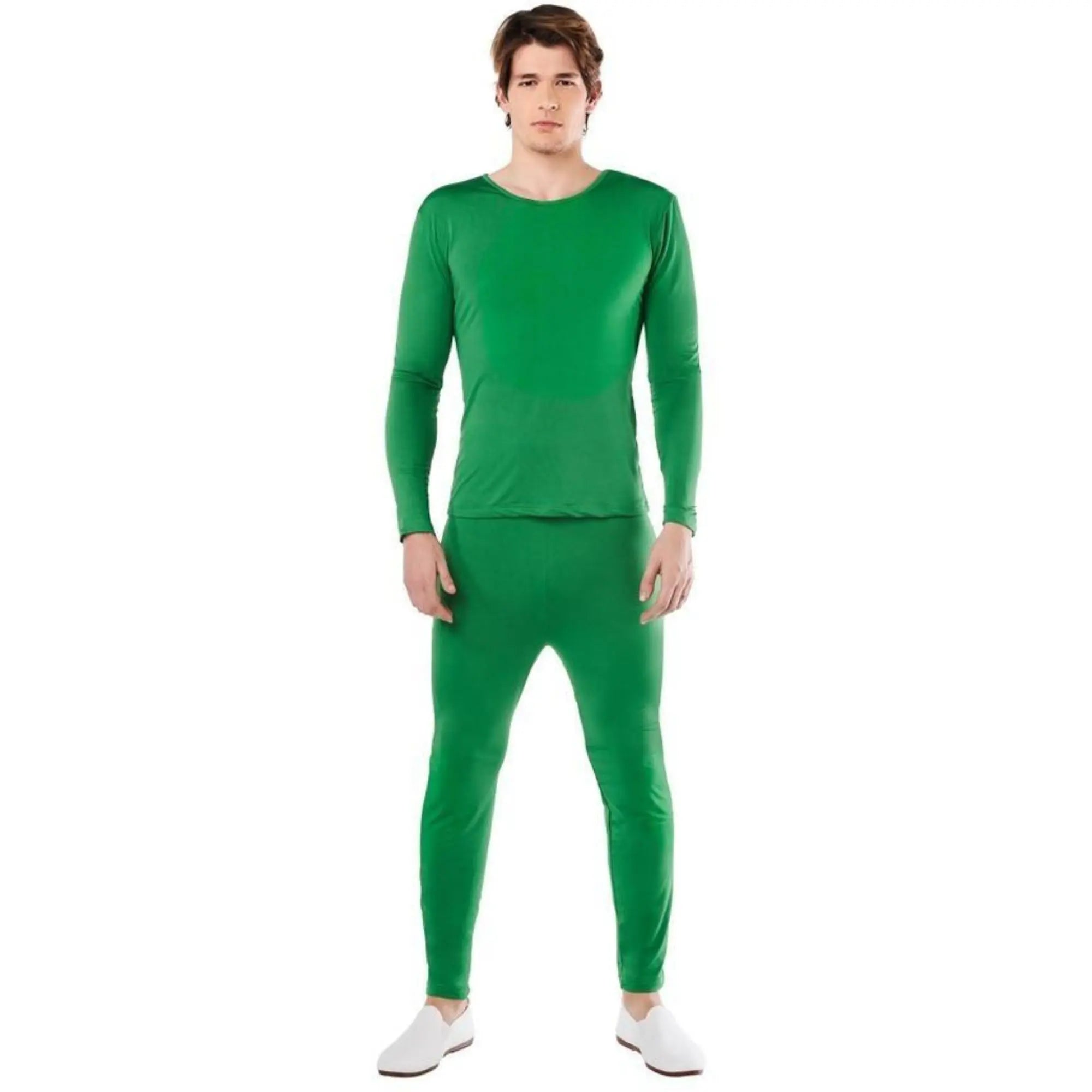 Disfraz maillot verde para hombre con camiseta y pantalón elástico ideal para teatro y Carnaval