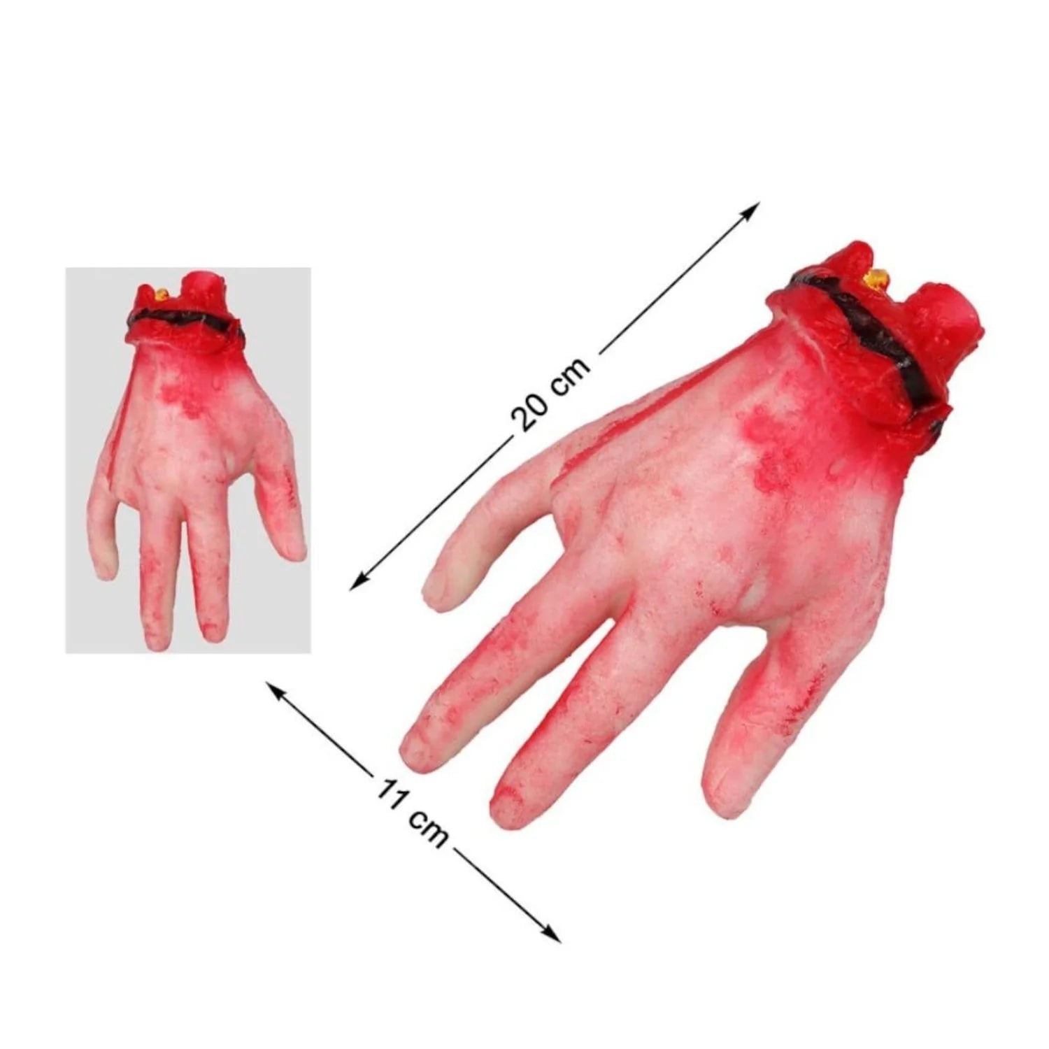 mano seccionada con dedo cortado para decoración de halloween terrorífica