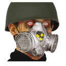 Máscara de gas nuclear plateada con símbolo radioactivo para disfraces de Halloween y terror